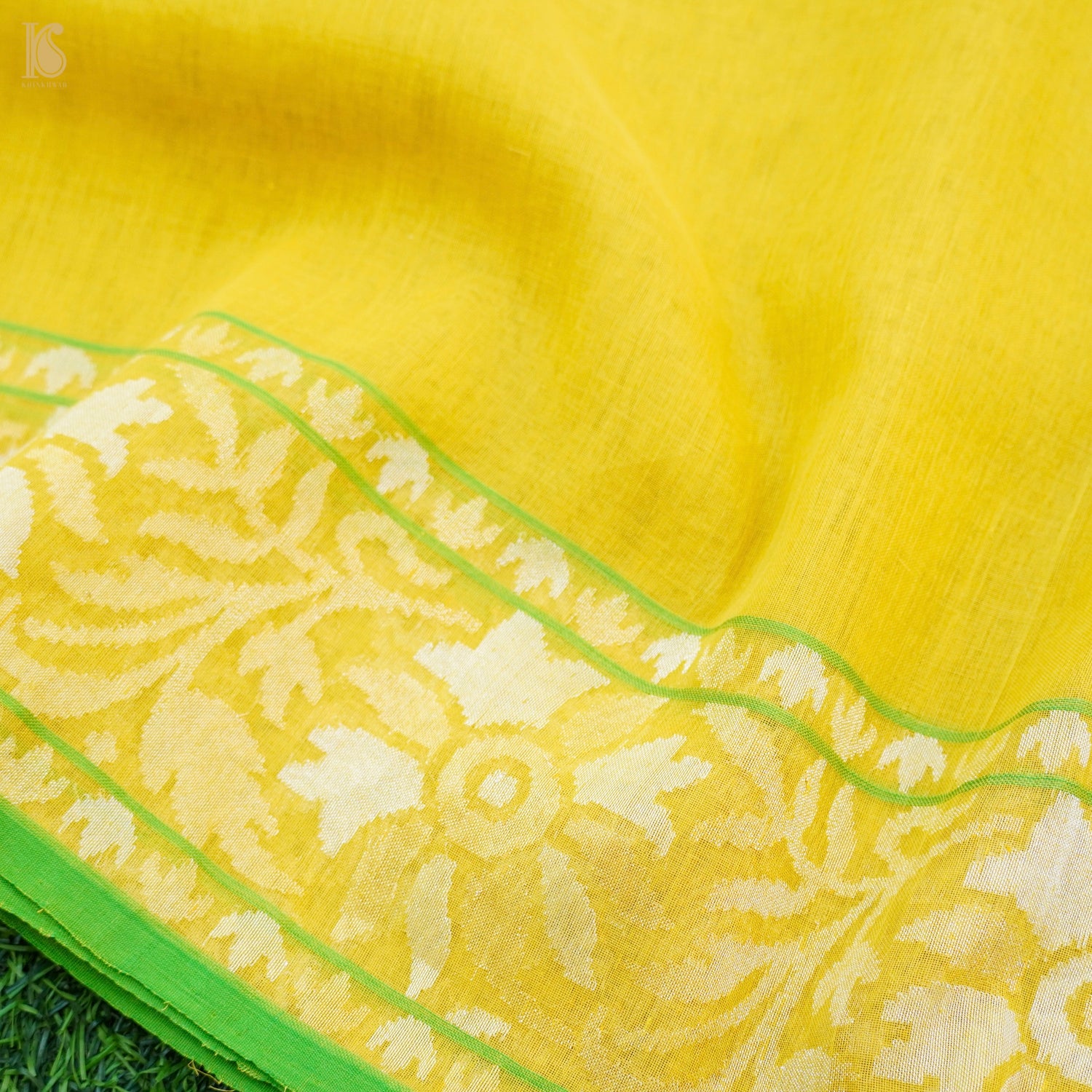 Pitambari Pure Cotton Real Silver Zari Handloom Banarasi Ektara Saree - Khinkhwab