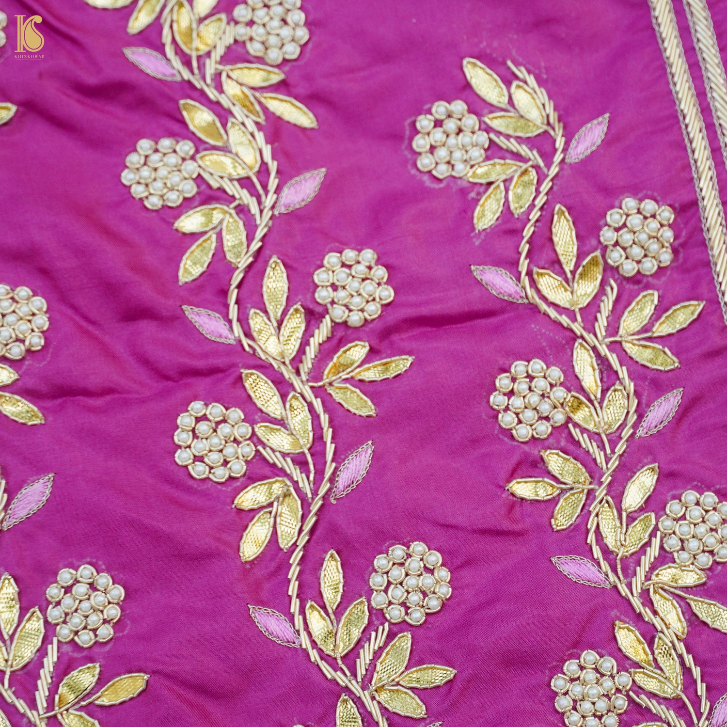 Fuchsia Pink Pure Silk Banarasi Embroidered Kurta Fabric with Dupatta - Khinkhwab