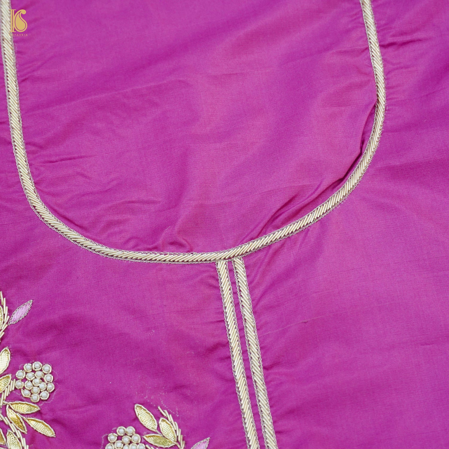 Fuchsia Pink Pure Silk Banarasi Embroidered Kurta Fabric with Dupatta - Khinkhwab