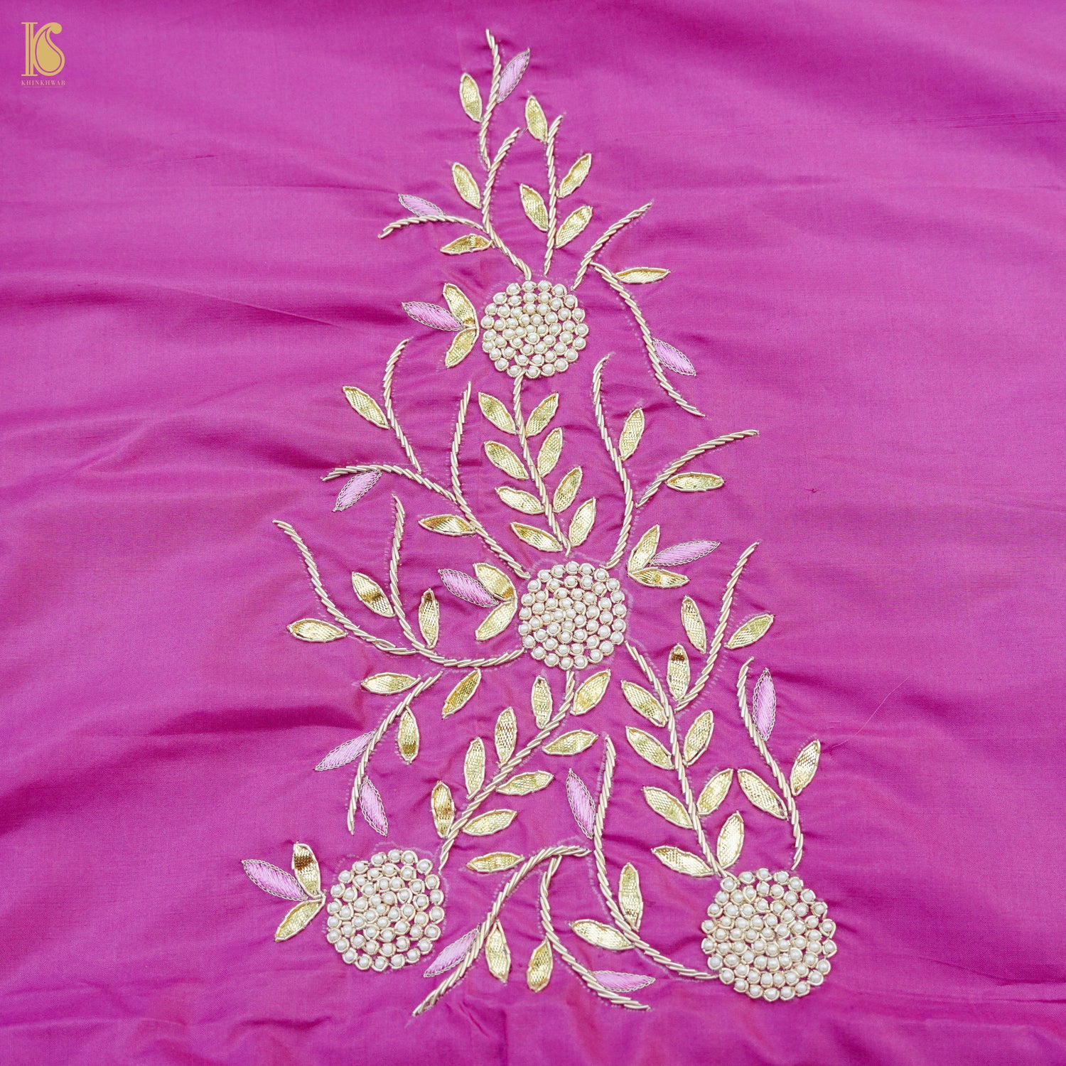 Fuchsia Pink Pure Silk Banarasi Embroidered Kurta Fabric with Dupatta - Khinkhwab