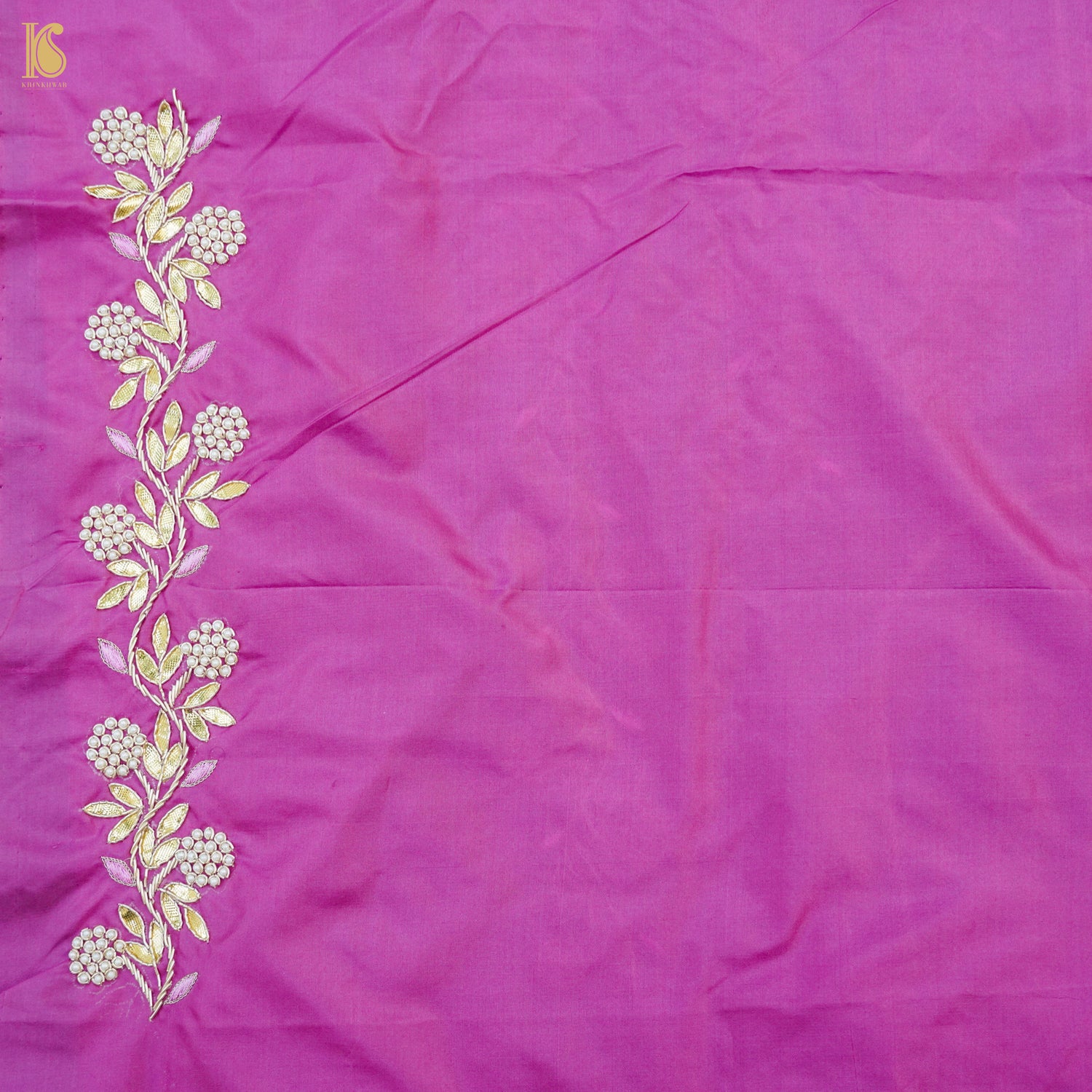 Fuchsia Pink Pure Silk Banarasi Embroidered Kurta Fabric with Dupatta - Khinkhwab
