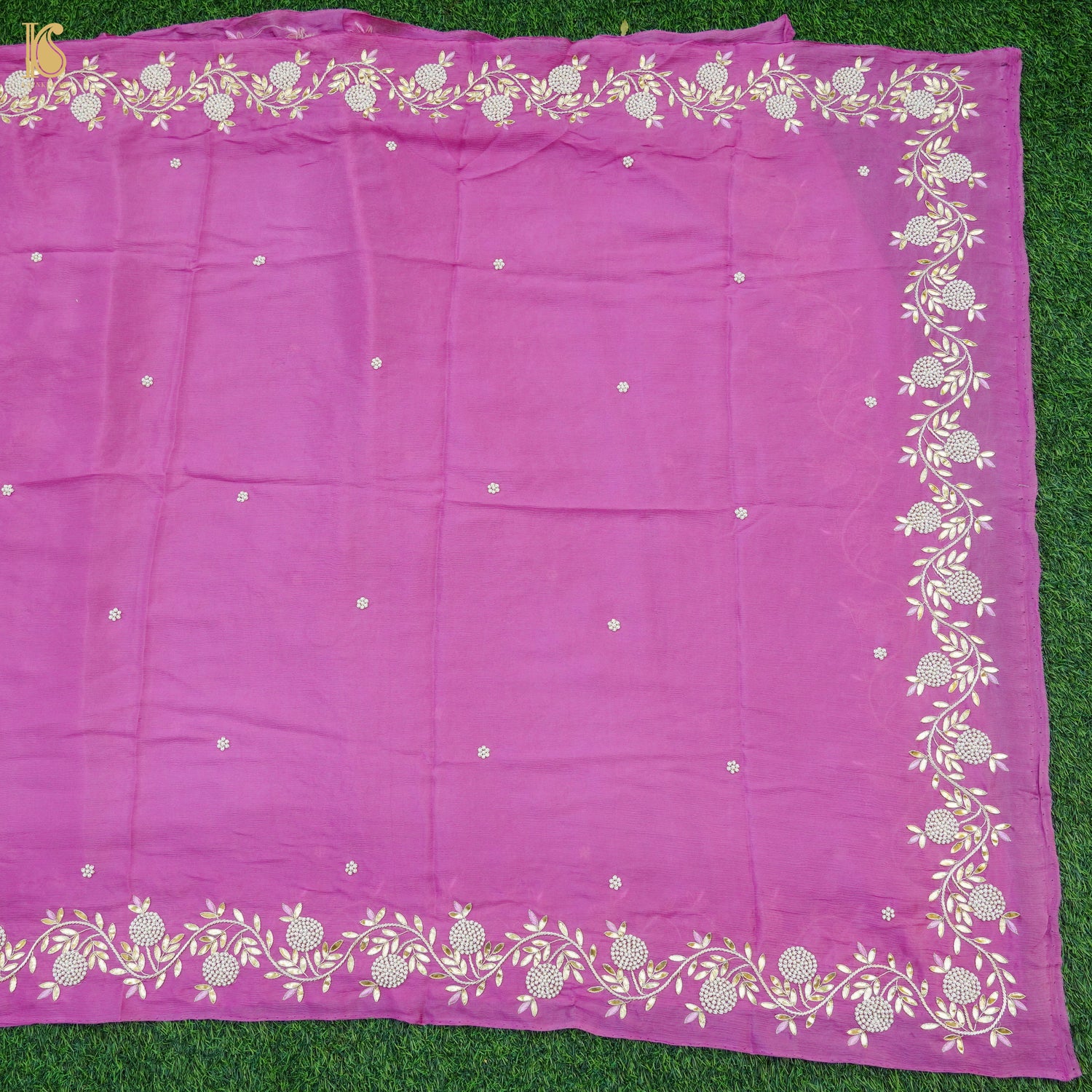 Fuchsia Pink Pure Silk Banarasi Embroidered Kurta Fabric with Dupatta - Khinkhwab