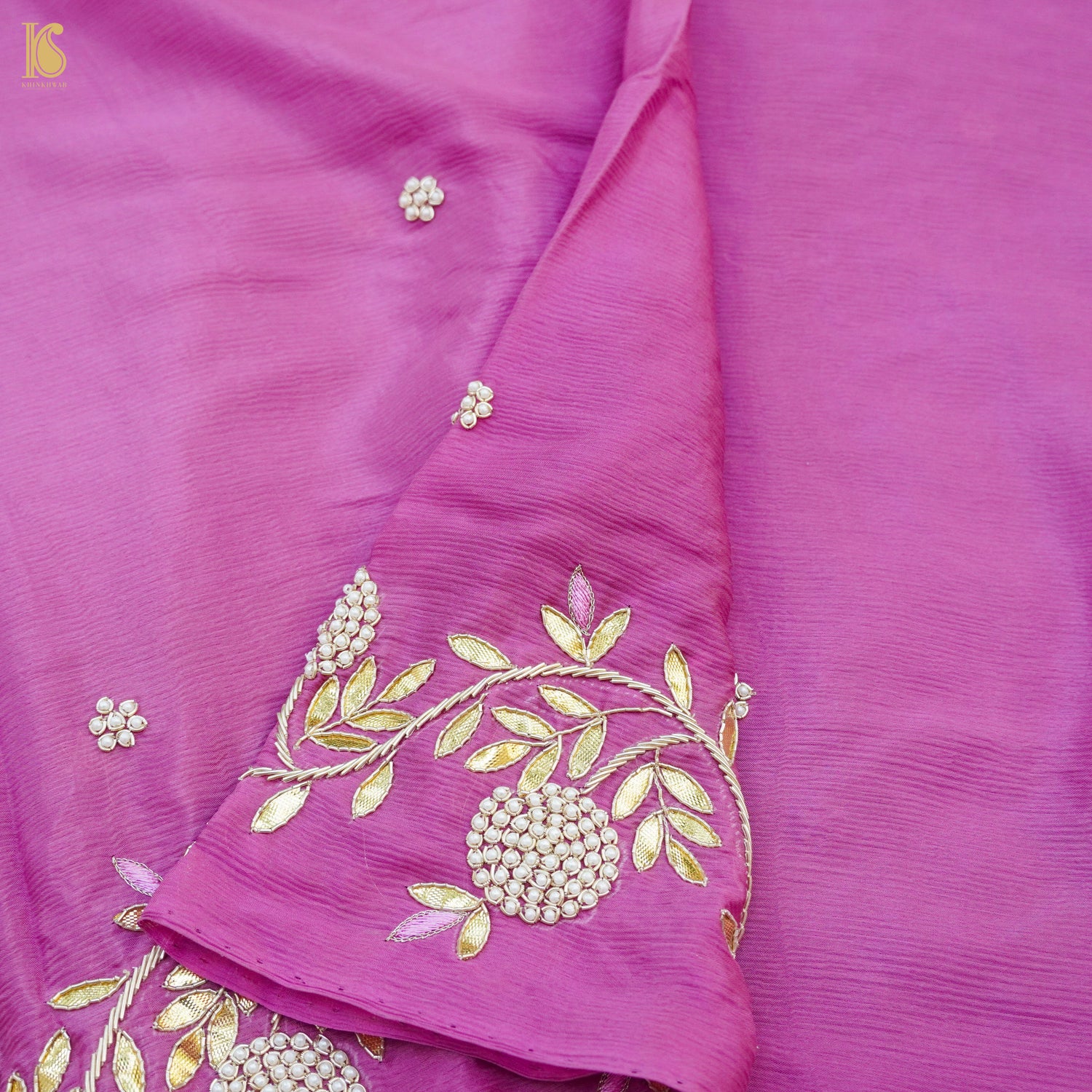 Fuchsia Pink Pure Silk Banarasi Embroidered Kurta Fabric with Dupatta - Khinkhwab