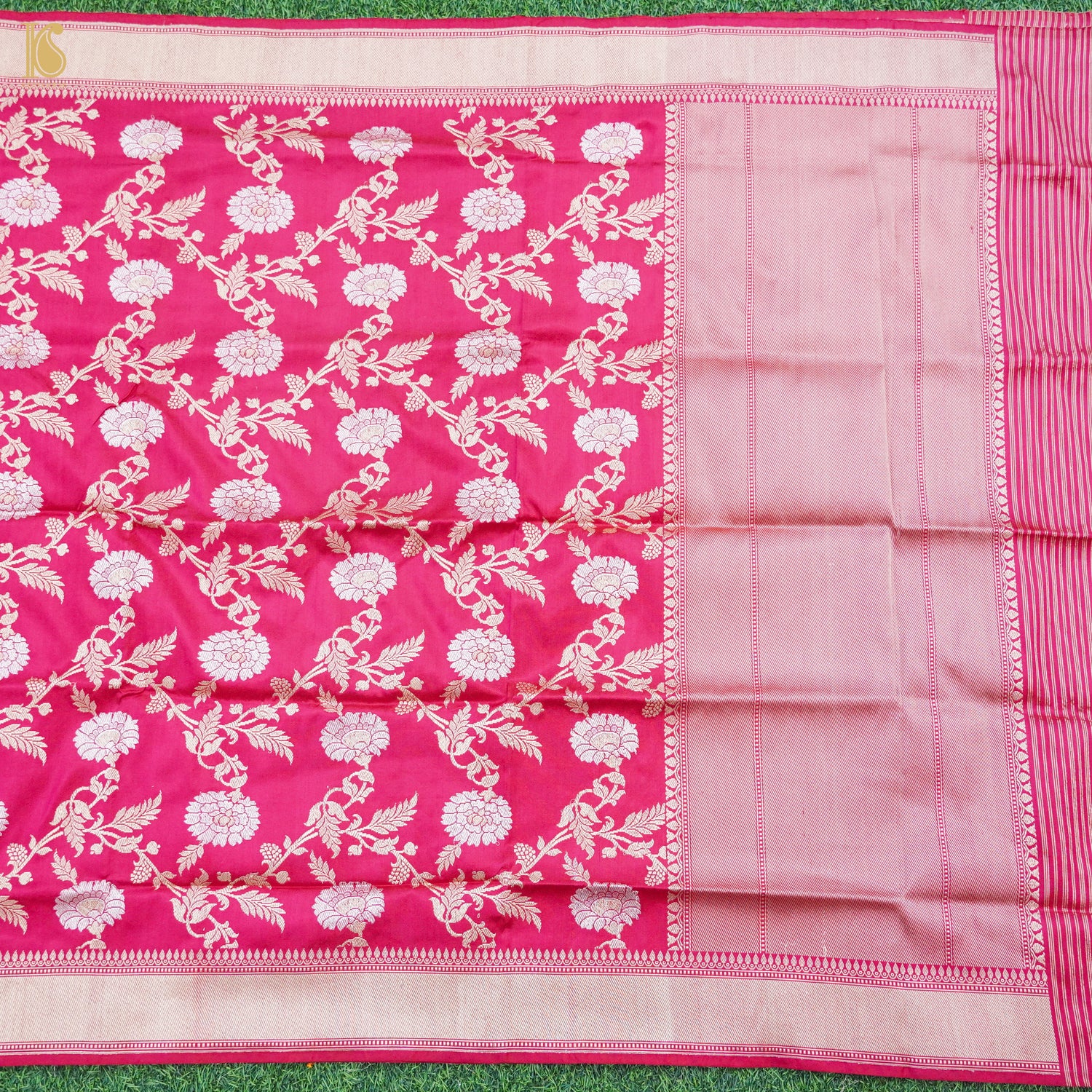 Pink Handwoven Pure Katan Silk Banarasi Kadwa Dupatta - Khinkhwab