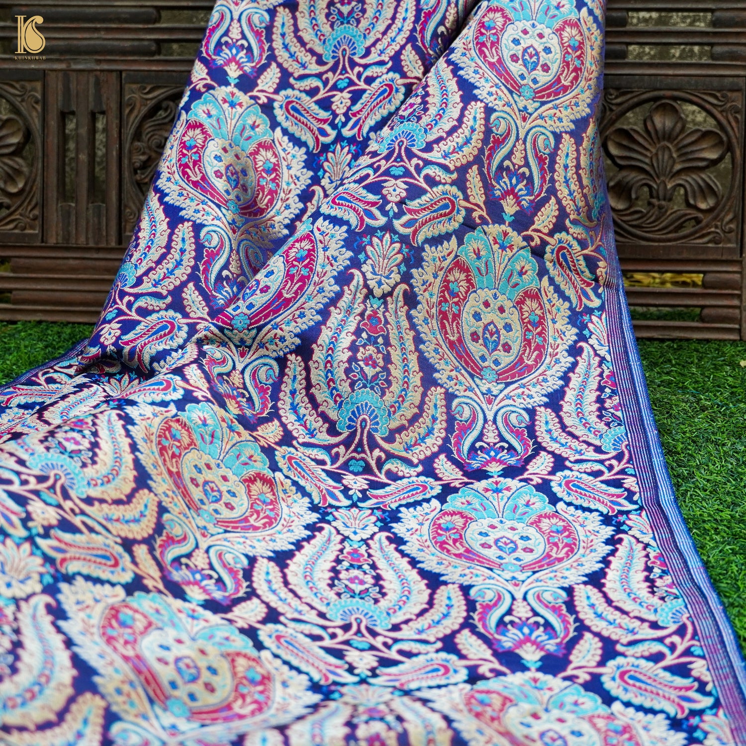 Resolution Blue Kinkhab / Kimkhab Brocade Banarasi Fabric - Khinkhwab