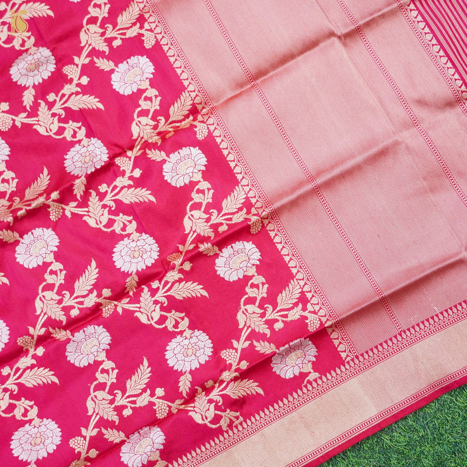 Pink Handwoven Pure Katan Silk Banarasi Kadwa Dupatta - Khinkhwab