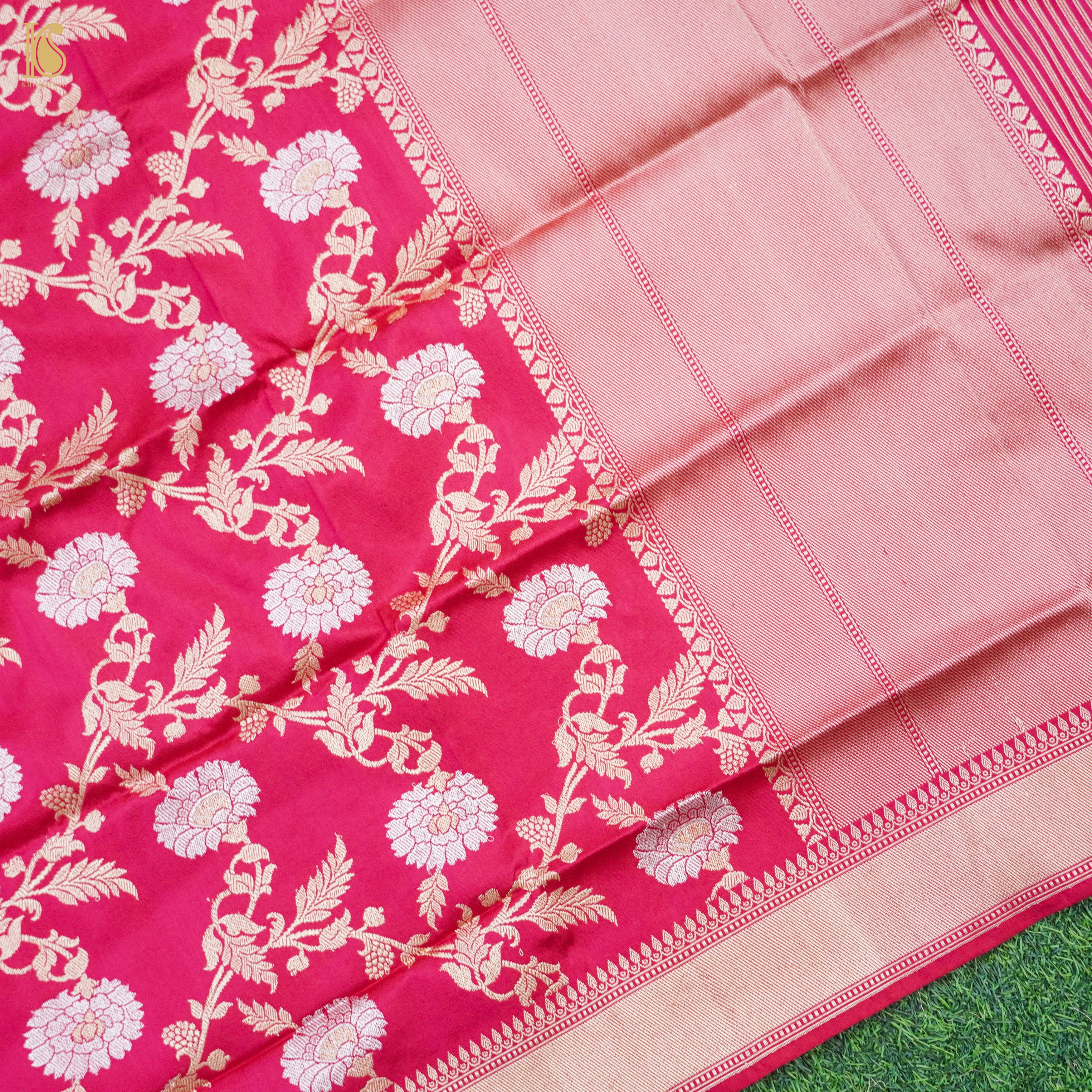 Pink Handwoven Pure Katan Silk Banarasi Kadwa Dupatta - Khinkhwab