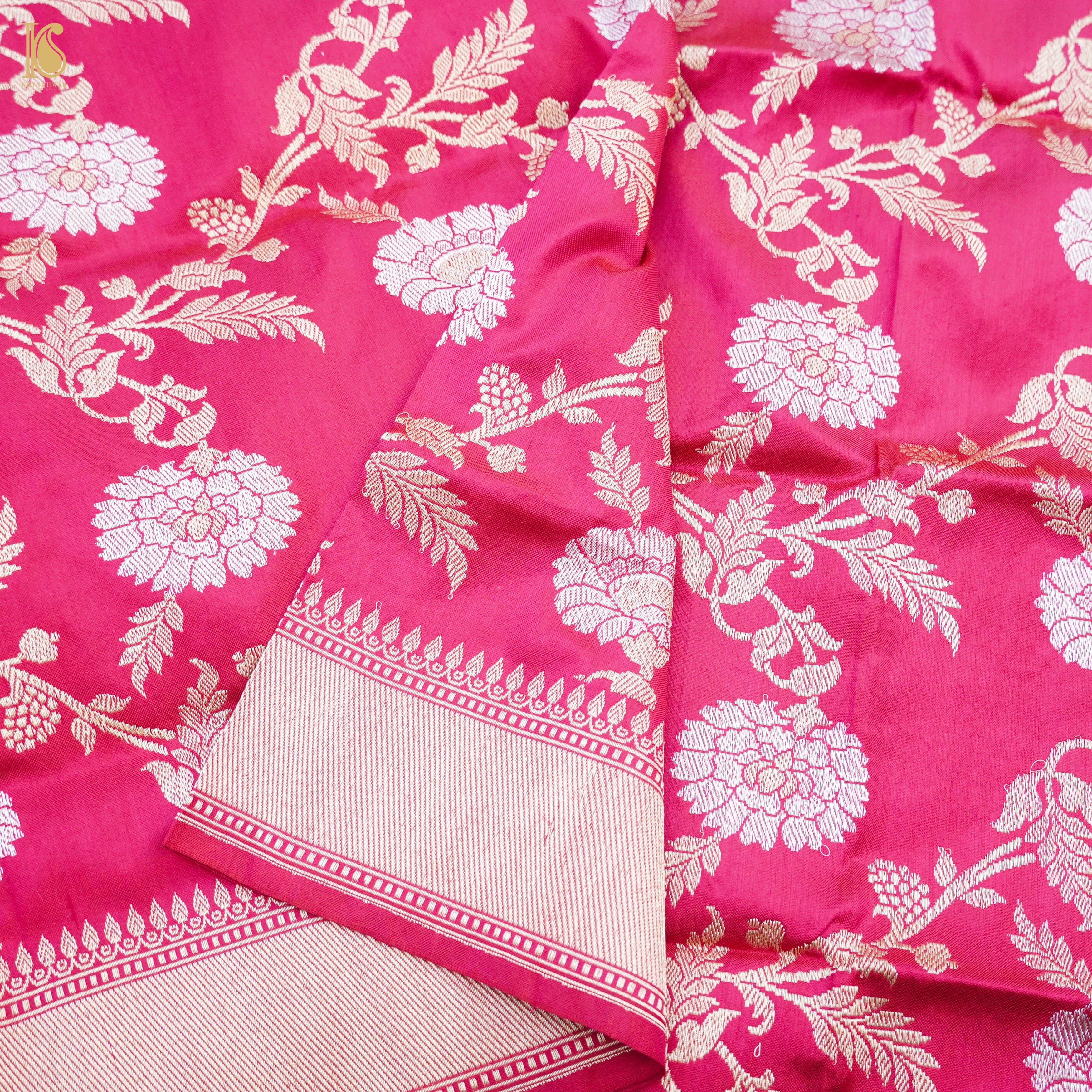 Pink Handwoven Pure Katan Silk Banarasi Kadwa Dupatta - Khinkhwab
