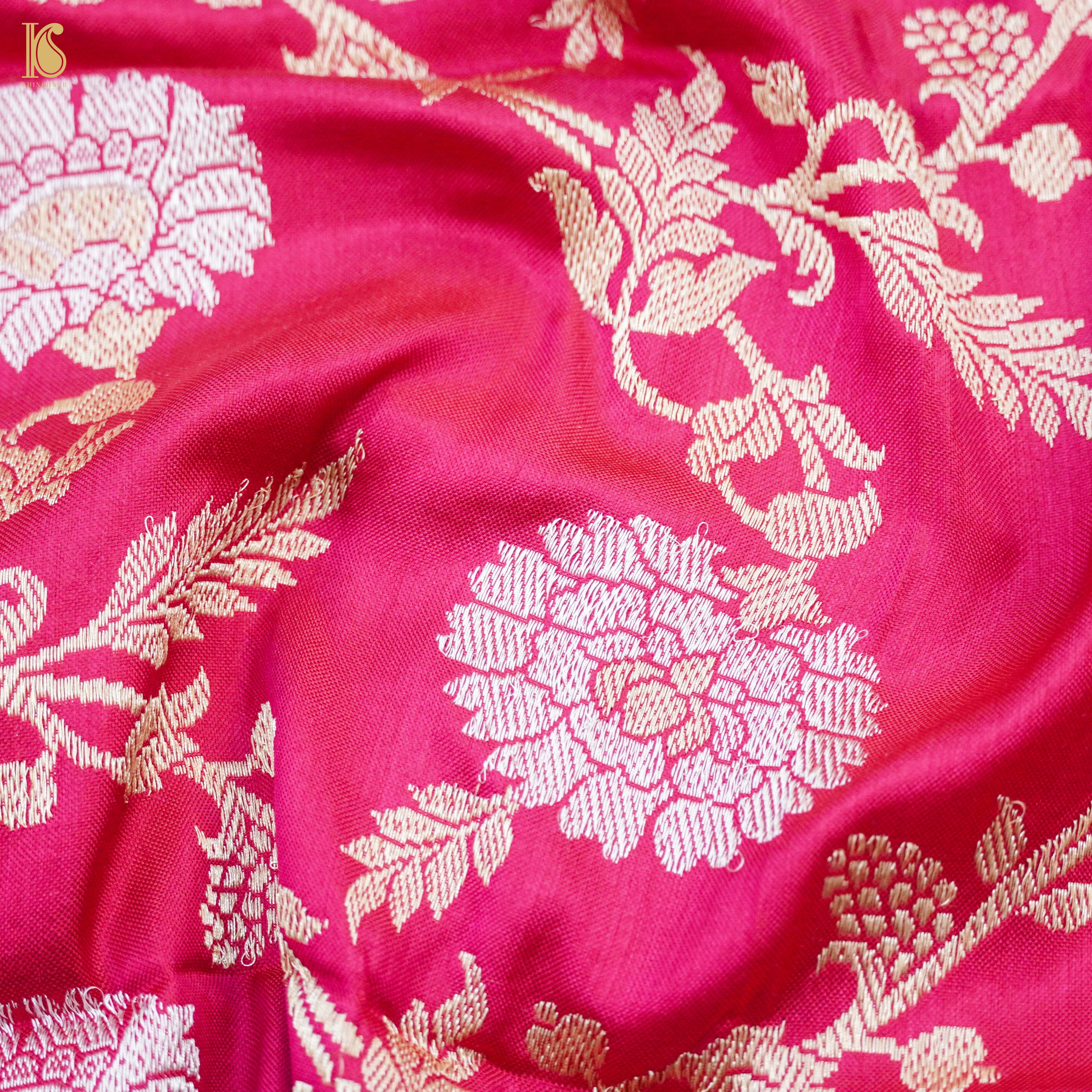 Pink Handwoven Pure Katan Silk Banarasi Kadwa Dupatta - Khinkhwab