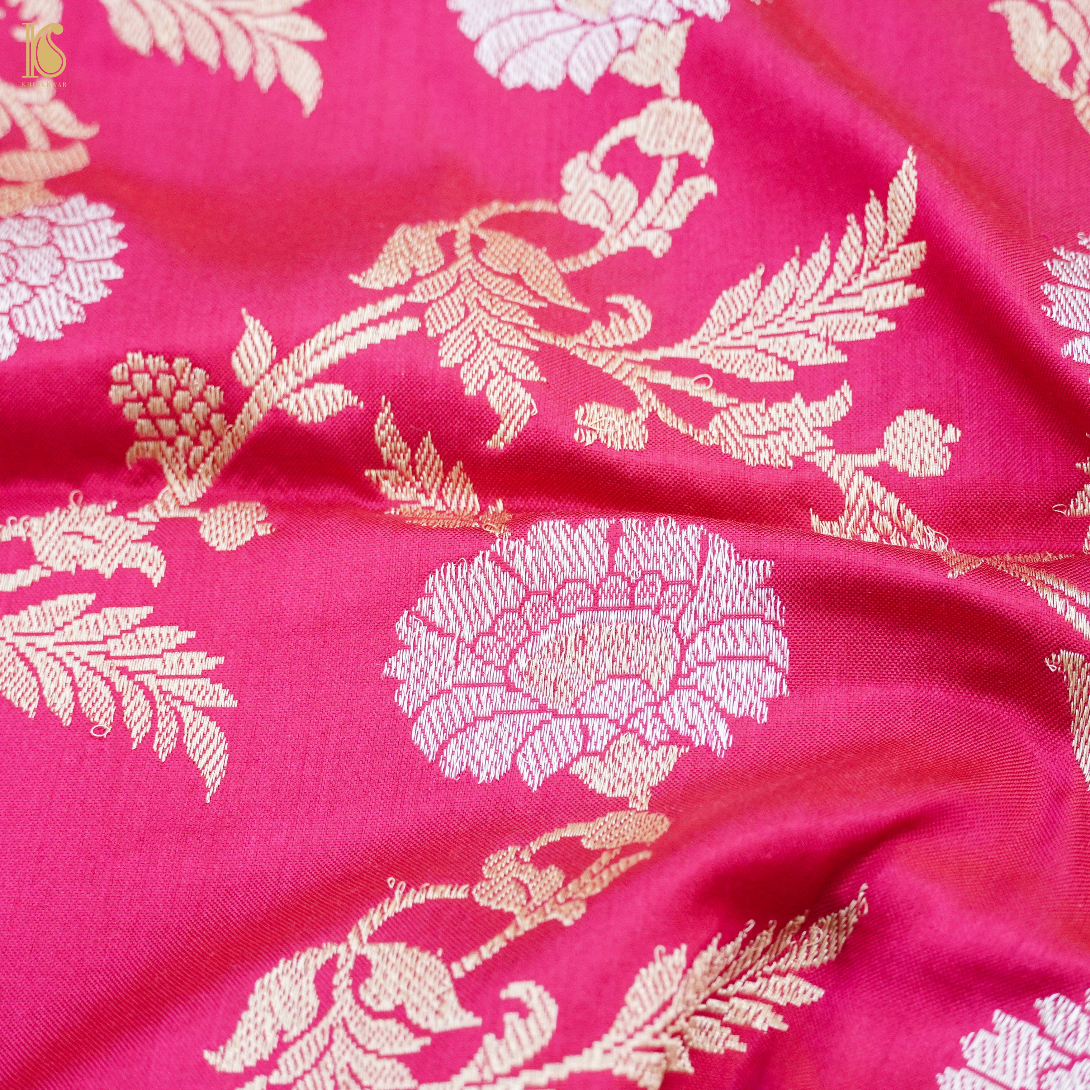 Pink Handwoven Pure Katan Silk Banarasi Kadwa Dupatta - Khinkhwab