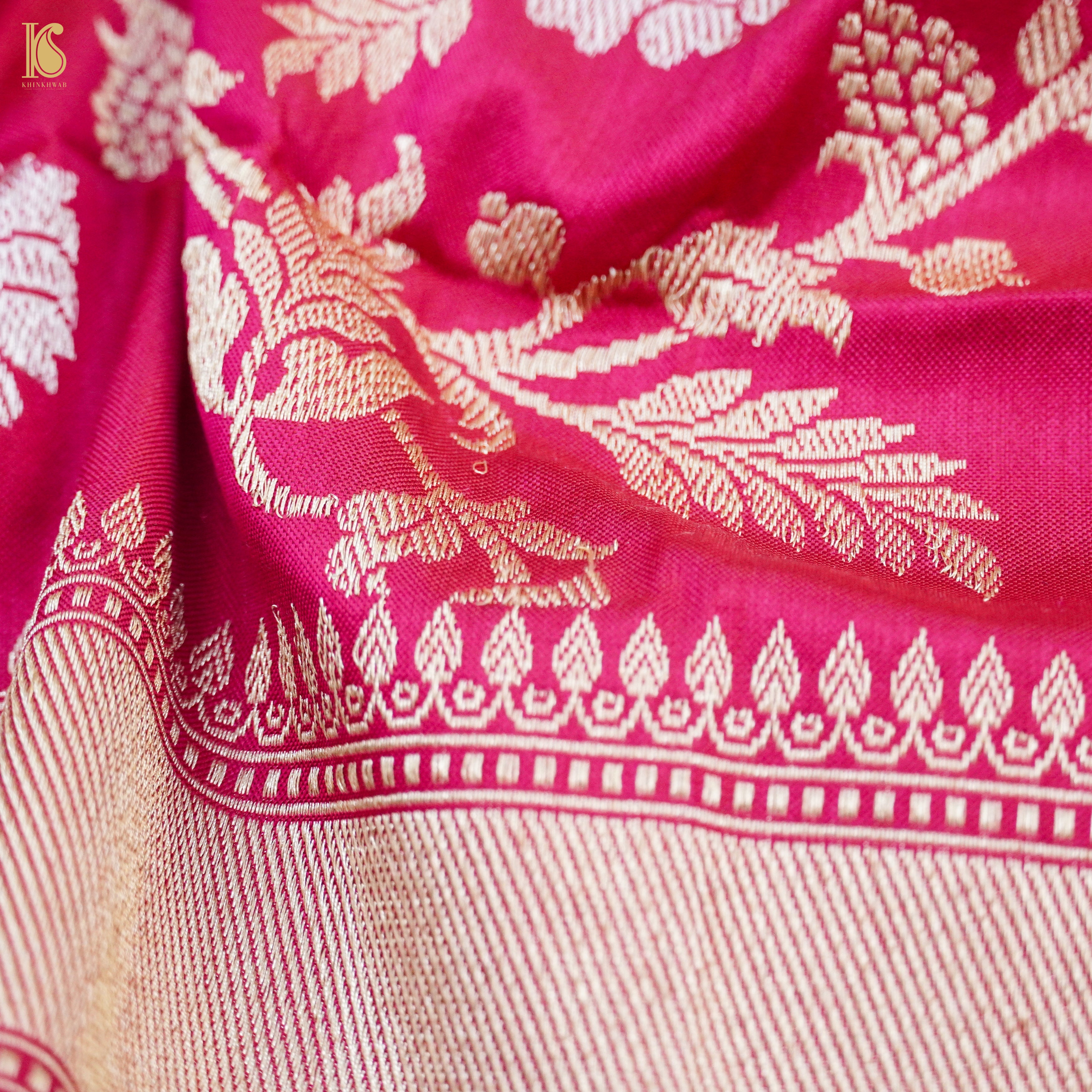 Pink Handwoven Pure Katan Silk Banarasi Kadwa Dupatta - Khinkhwab
