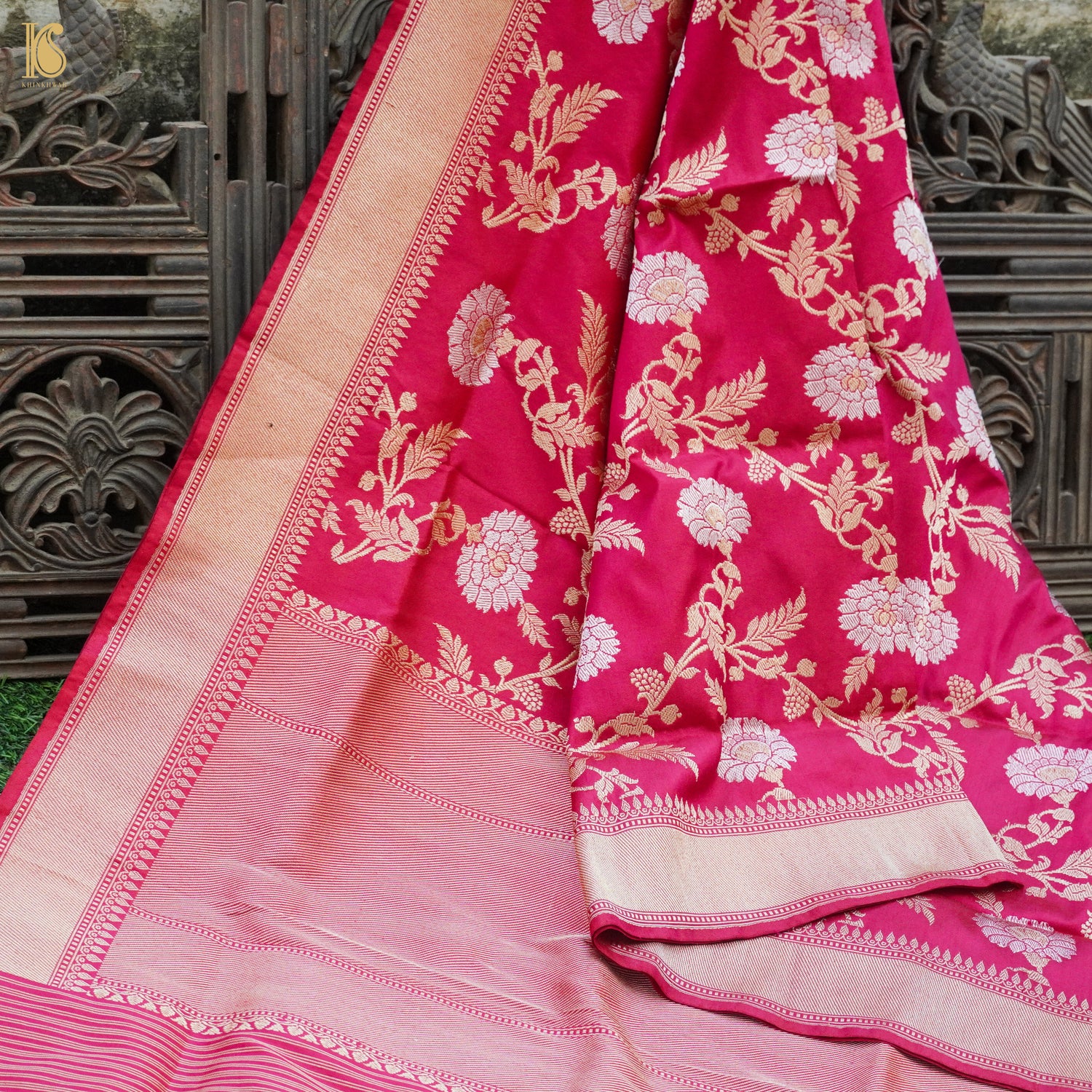 Pink Handwoven Pure Katan Silk Banarasi Kadwa Dupatta - Khinkhwab