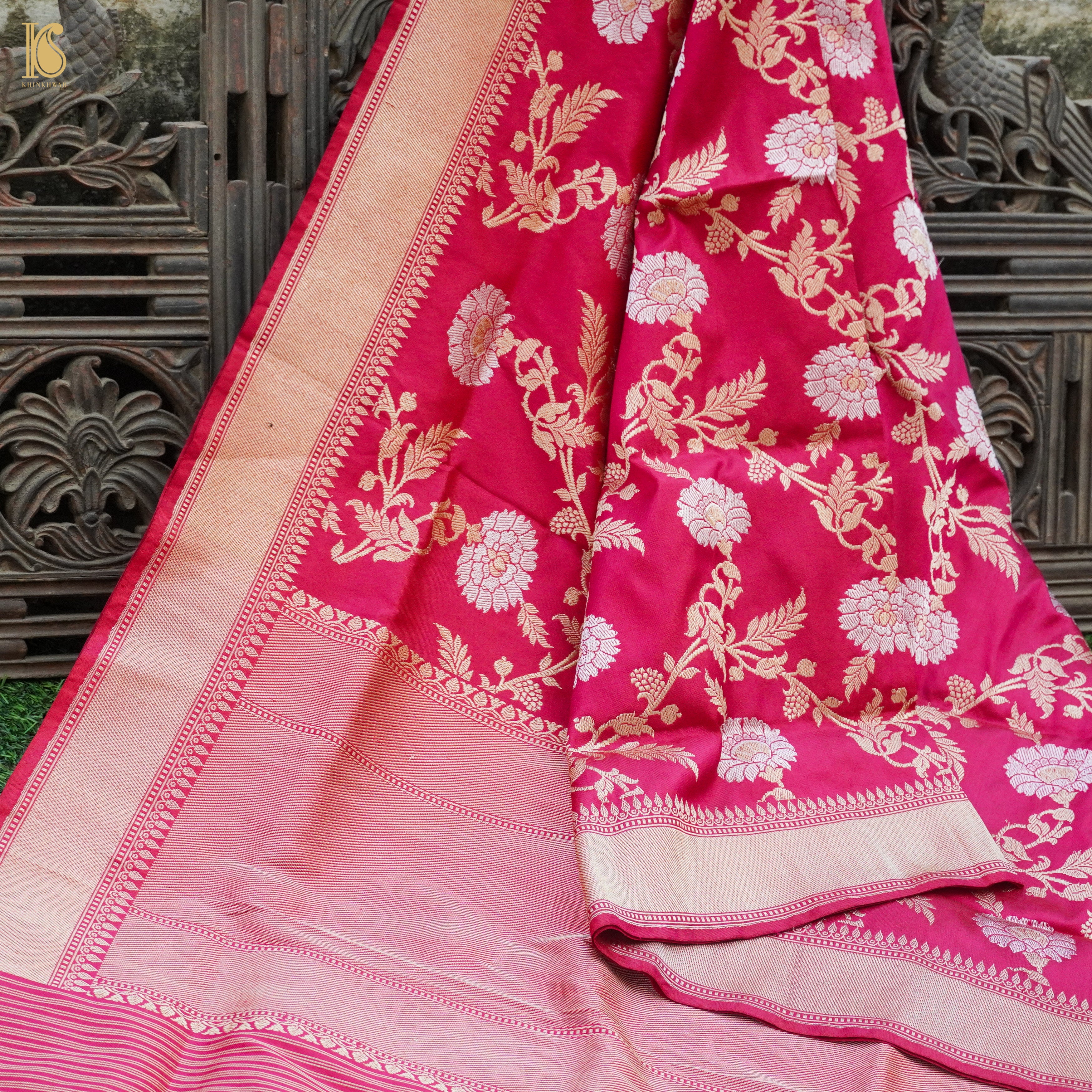Pink Handwoven Pure Katan Silk Banarasi Kadwa Dupatta - Khinkhwab