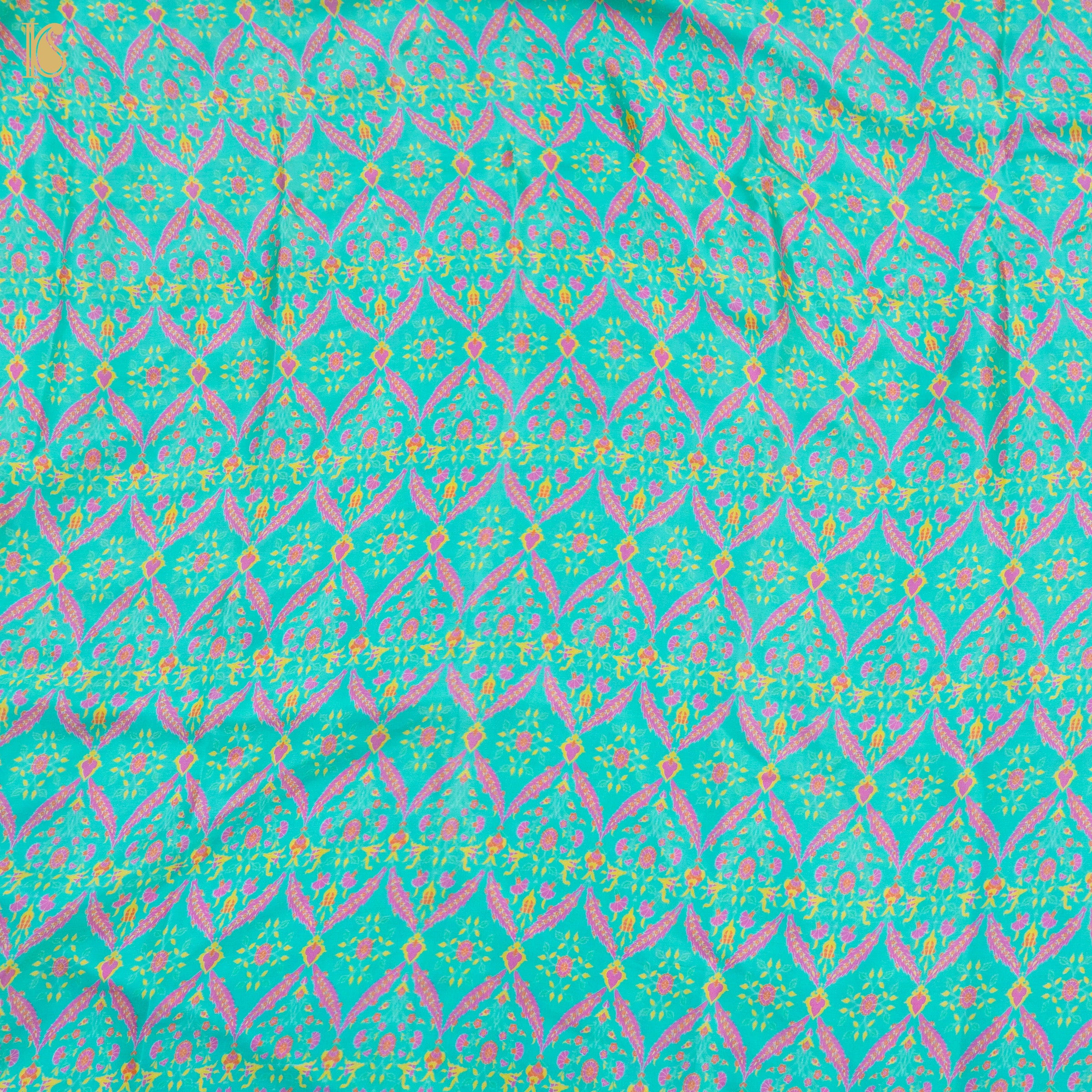 NERGİS - Blue Pure Sateen Silk Print Fabric - Khinkhwab