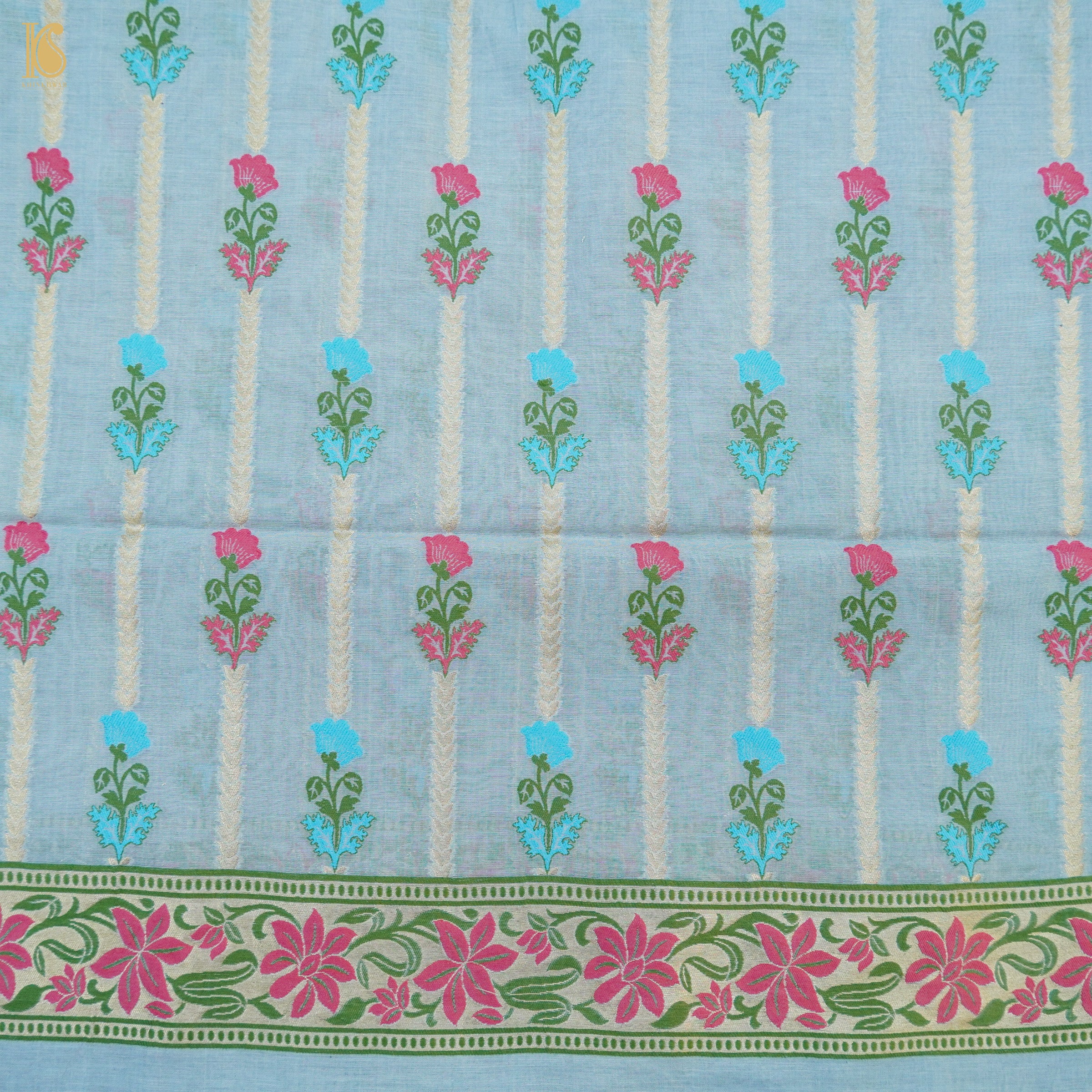 Heather Blue Cotton Silk Meenakari Banarasi Suit Set - Khinkhwab