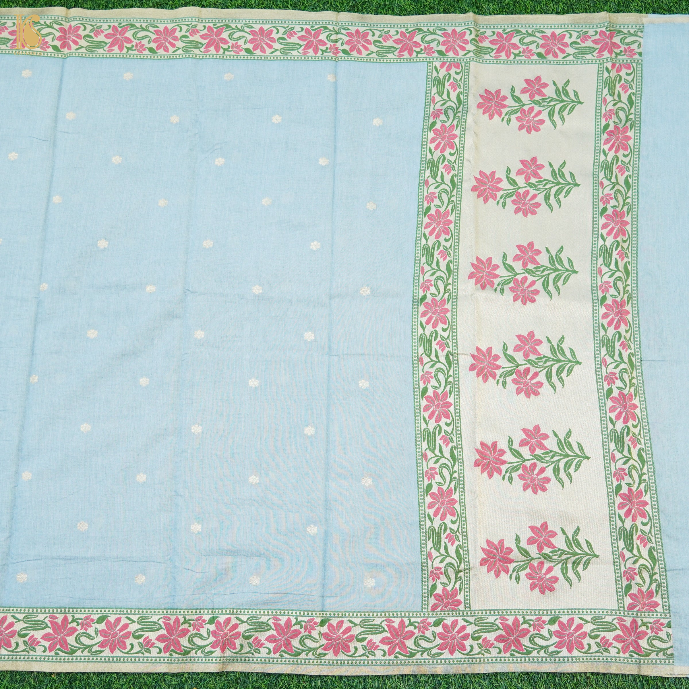 Heather Blue Cotton Silk Meenakari Banarasi Suit Set - Khinkhwab