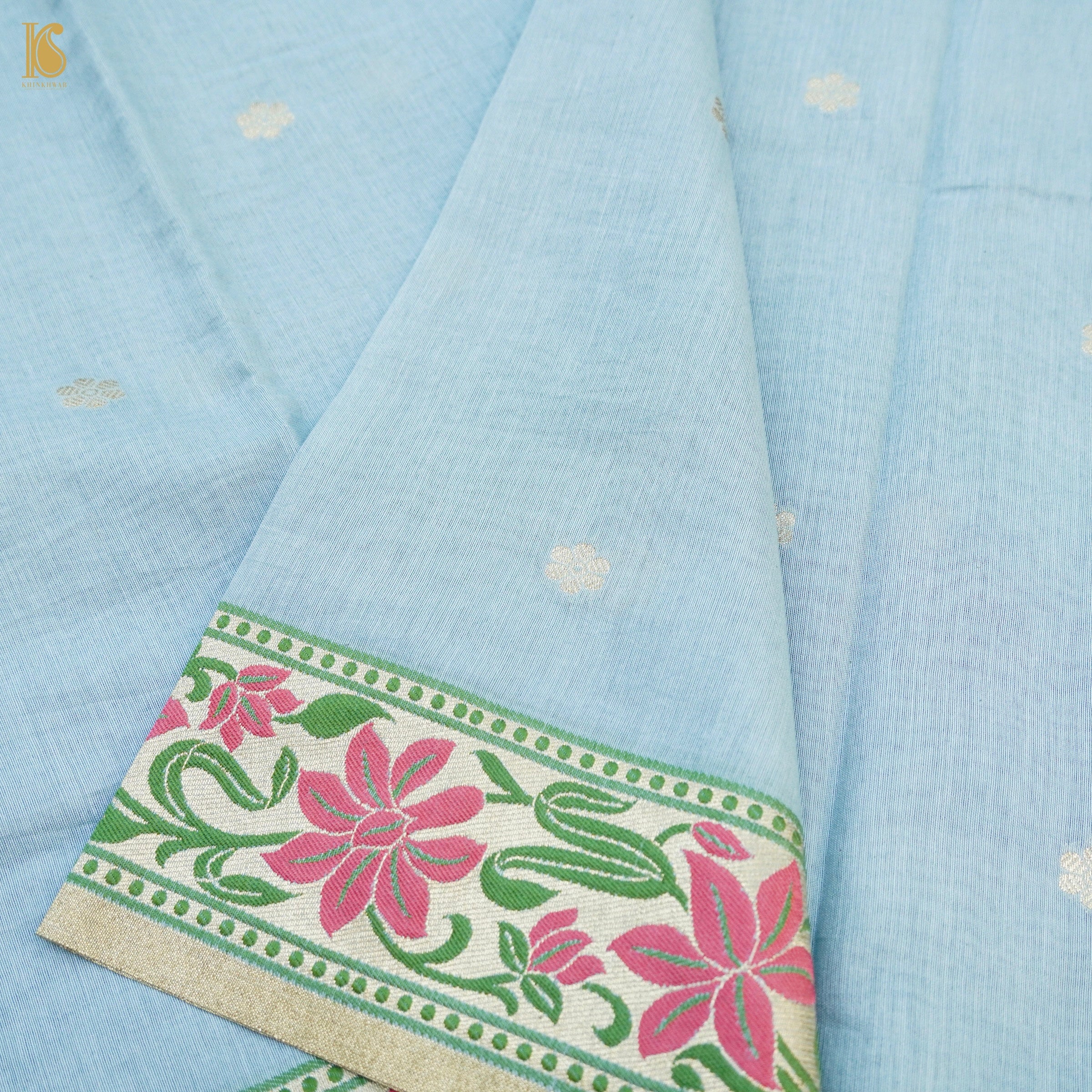 Heather Blue Cotton Silk Meenakari Banarasi Suit Set - Khinkhwab