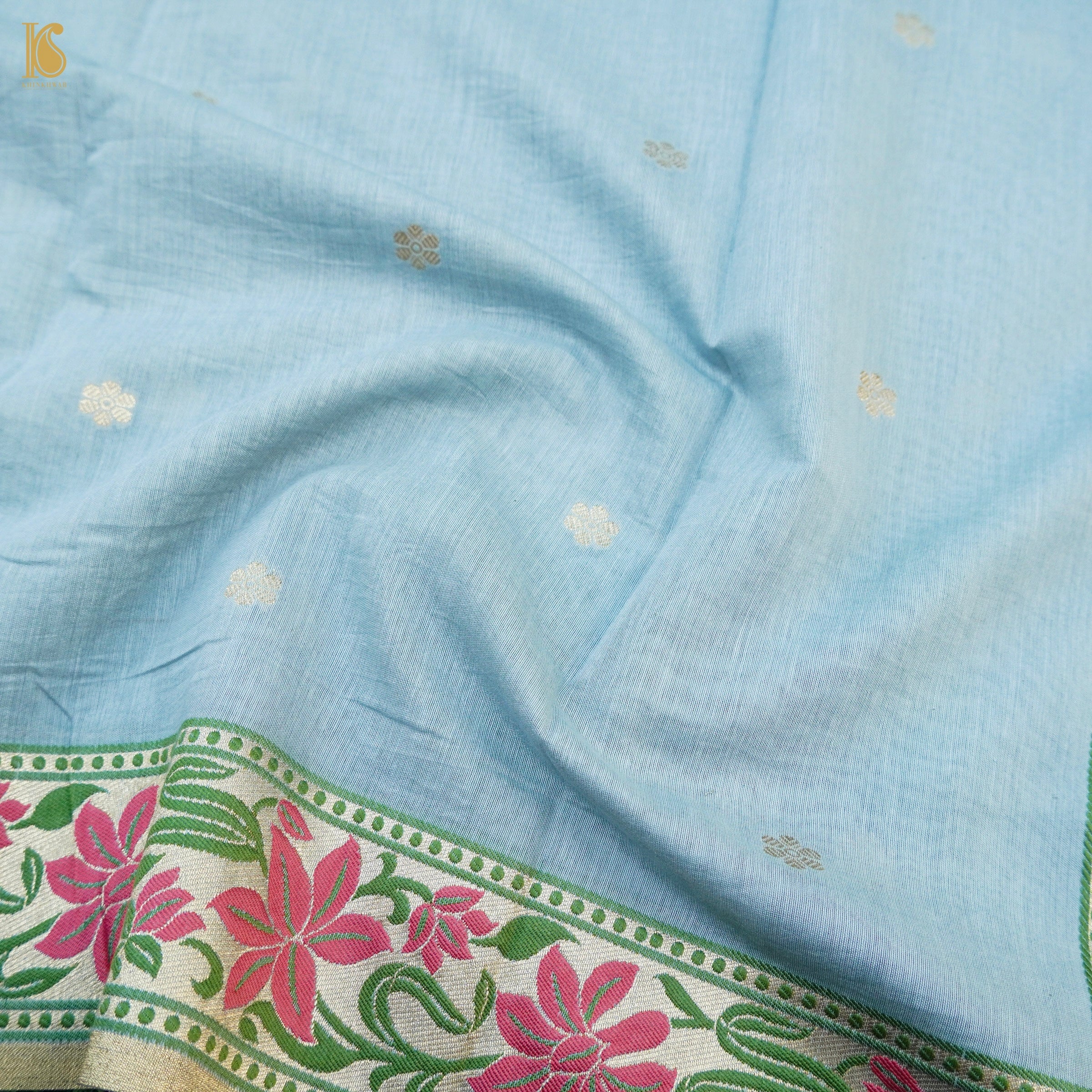 Heather Blue Cotton Silk Meenakari Banarasi Suit Set - Khinkhwab