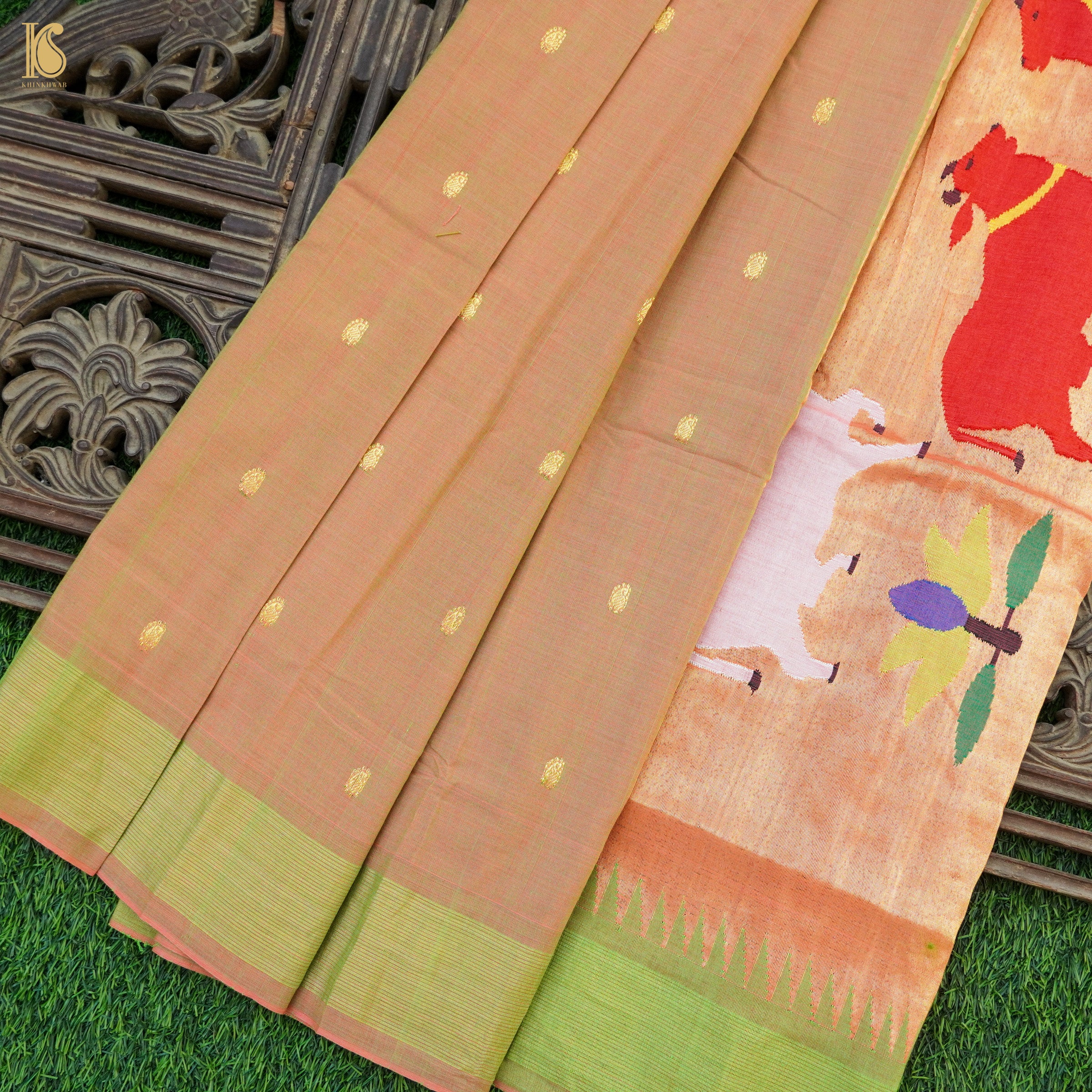 Pure Cotton Handwoven Paithani Cow Saree - Khinkhwab