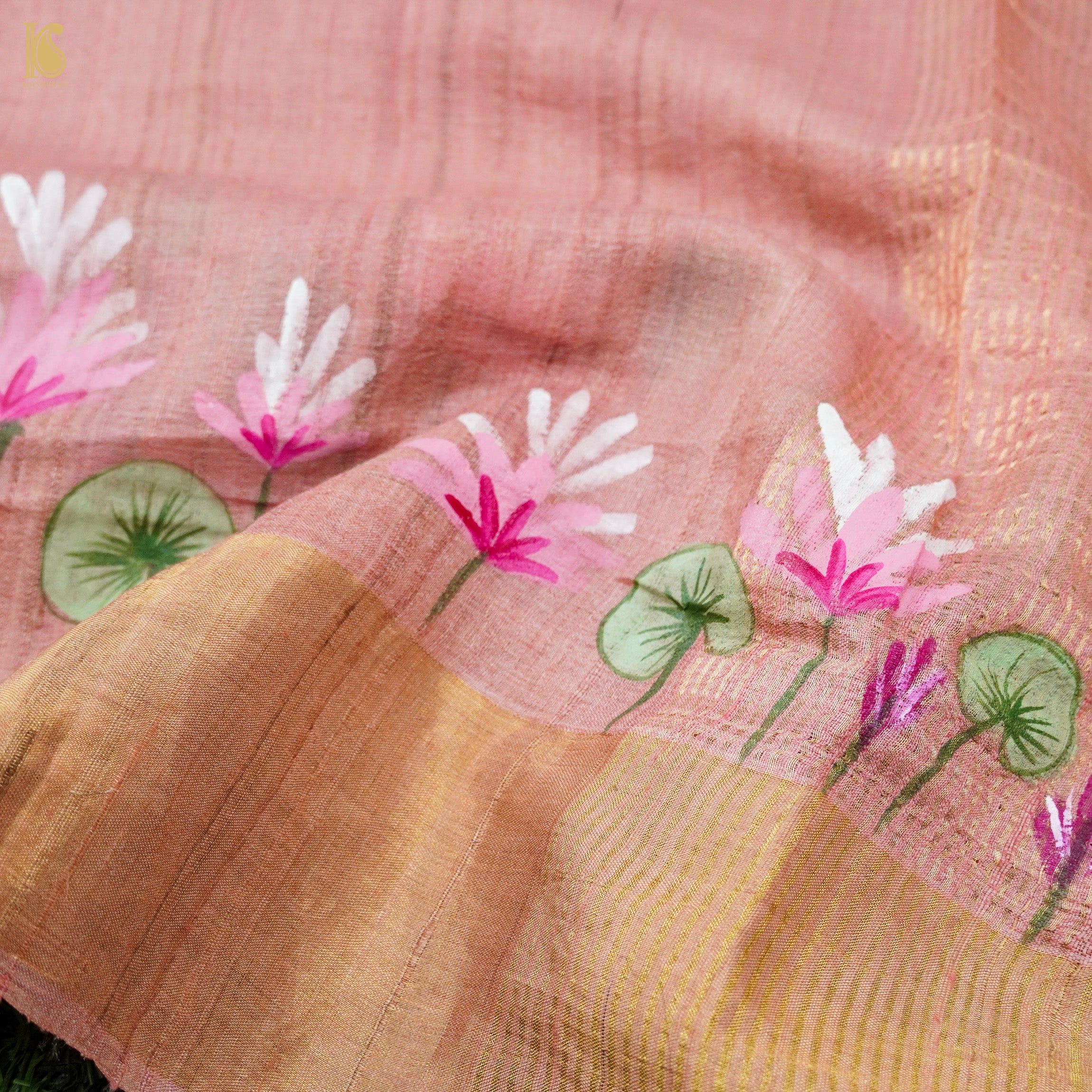 Petite Orchid Ghicha Tussar Banarasi Silk Hand Painted Saree - Khinkhwab