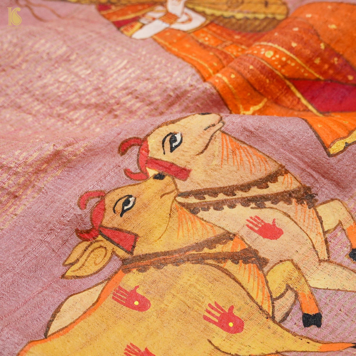 Petite Orchid Ghicha Tussar Banarasi Silk Hand Painted Saree - Khinkhwab