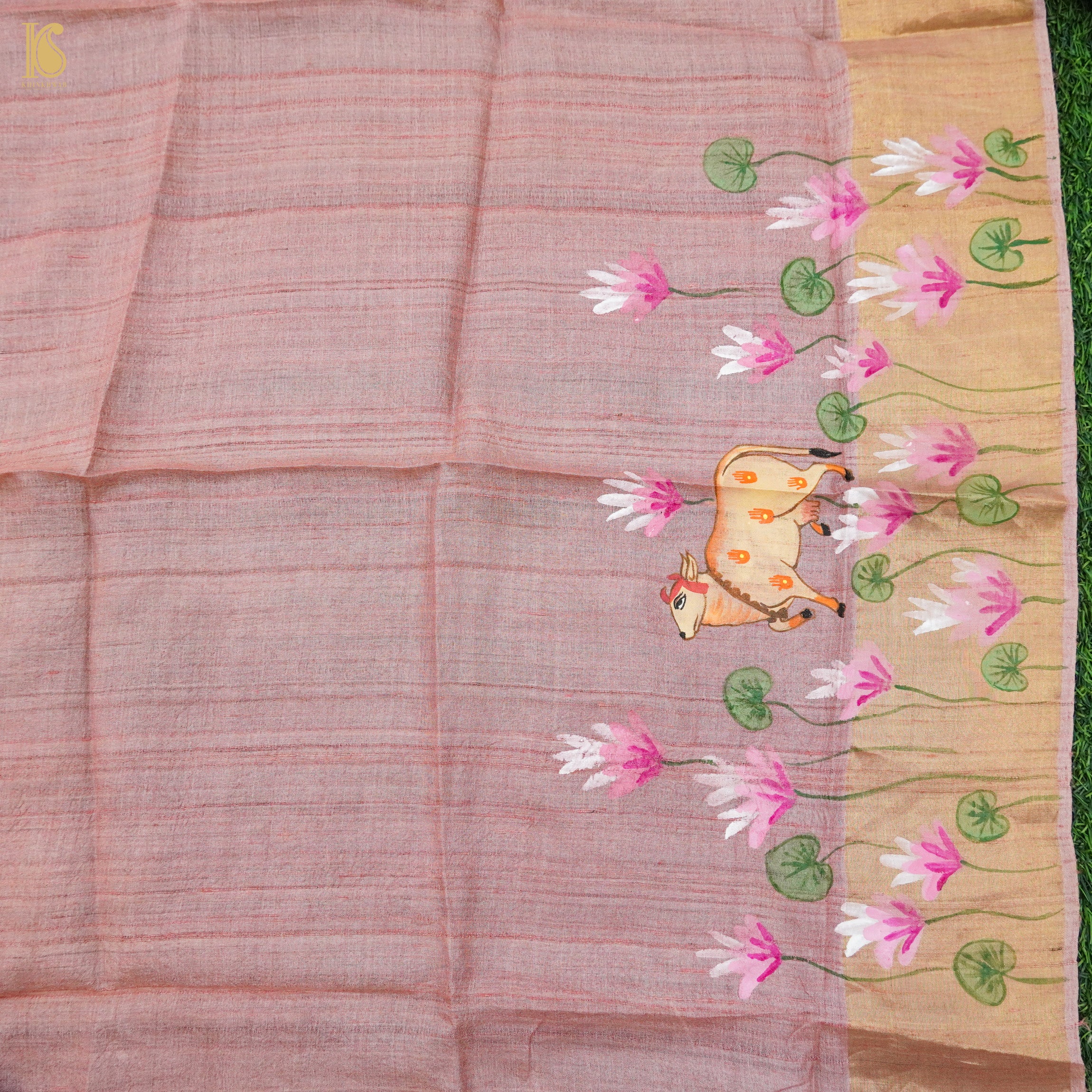 Petite Orchid Ghicha Tussar Banarasi Silk Hand Painted Saree - Khinkhwab
