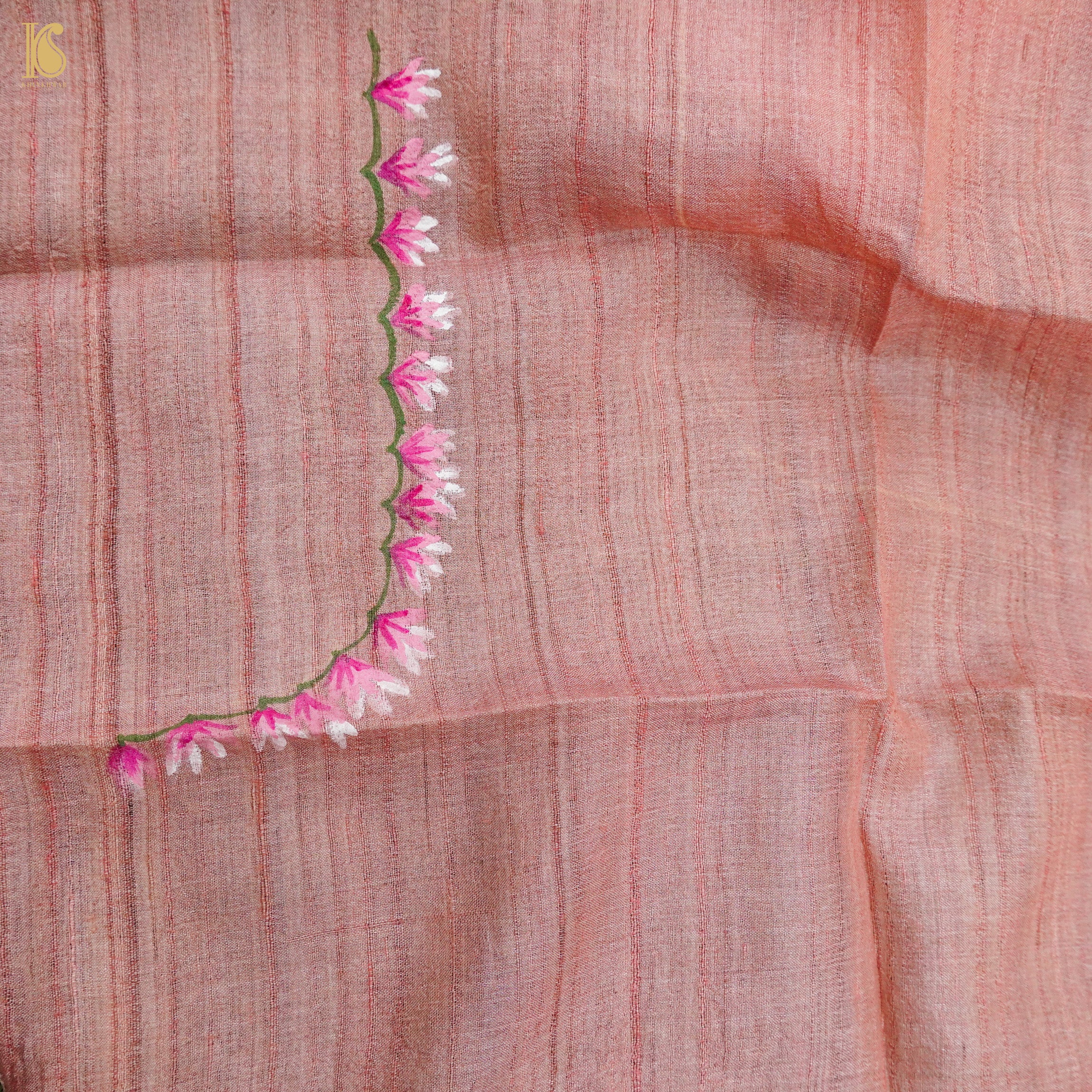 Petite Orchid Ghicha Tussar Banarasi Silk Hand Painted Saree - Khinkhwab