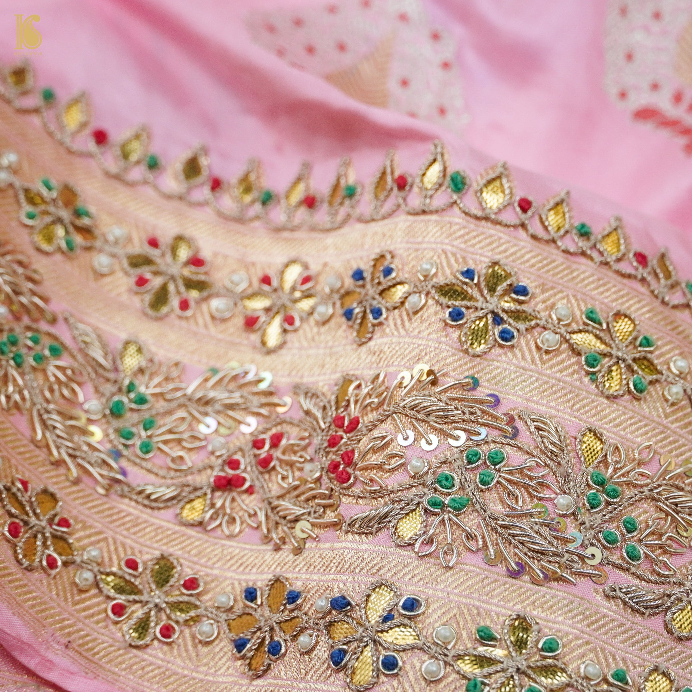 Twilight Pink Handwoven Banarasi Silk Mor Boota Embroidery Border Kadwa Saree - Khinkhwab