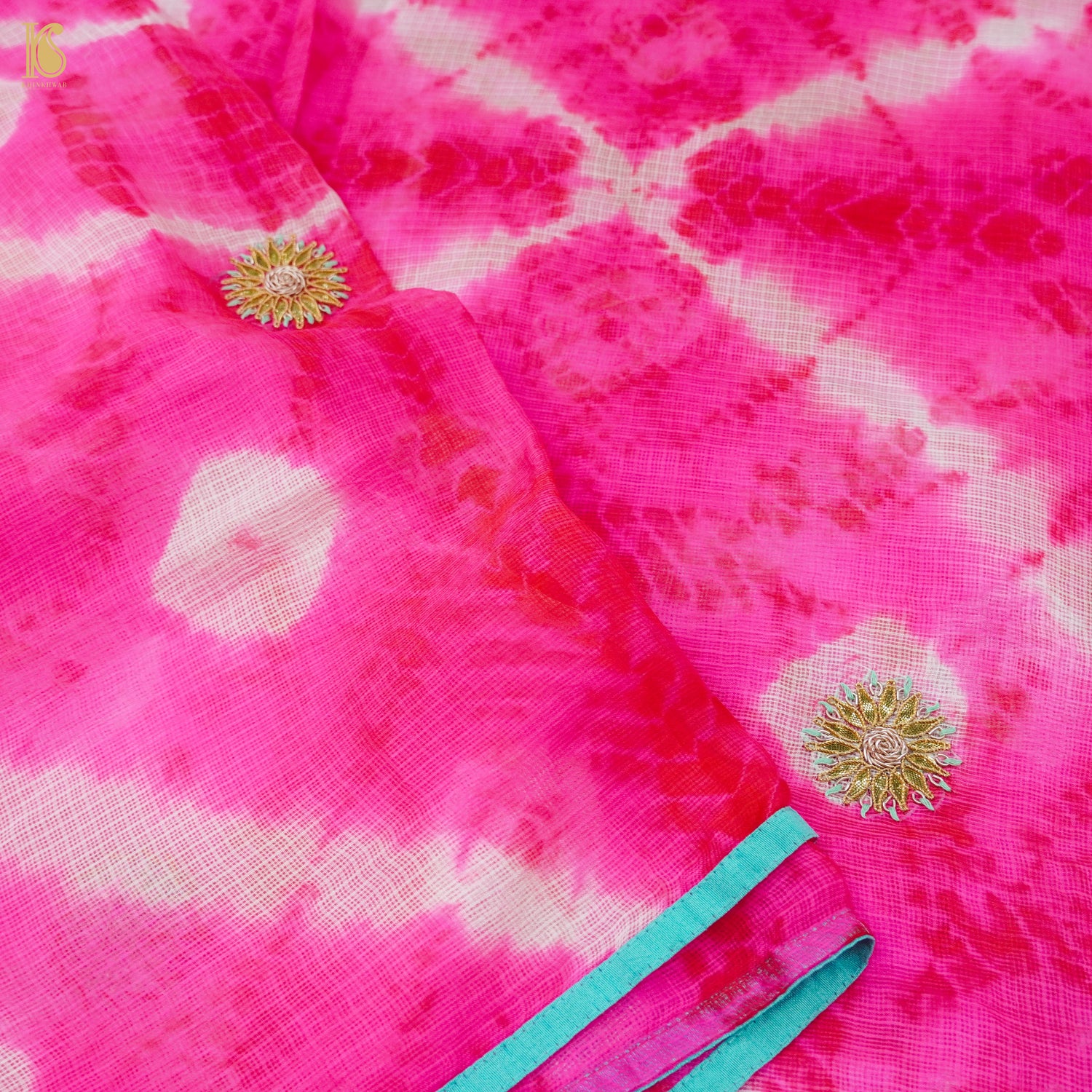 Fuchsia Pink Handloom Kota Silk Leheriya Saree with Gotta Patti - Khinkhwab