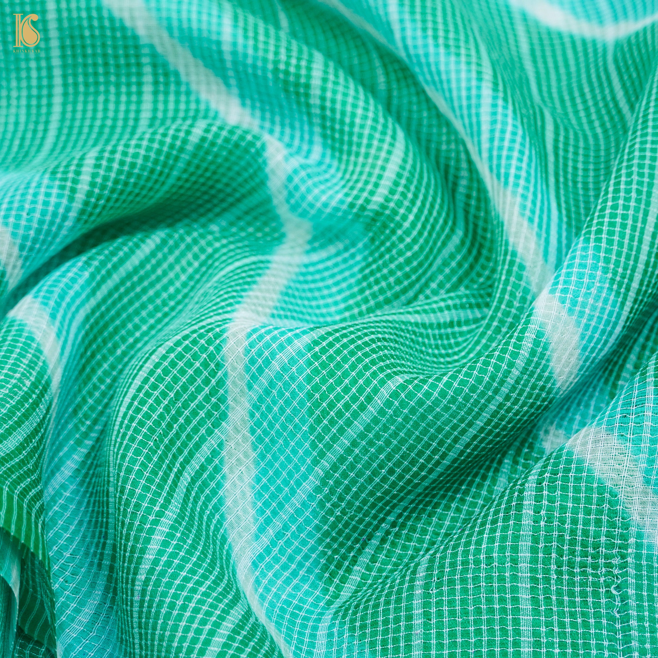 Shamrock Green Handloom Kota Silk Leheriya Sari - Khinkhwab