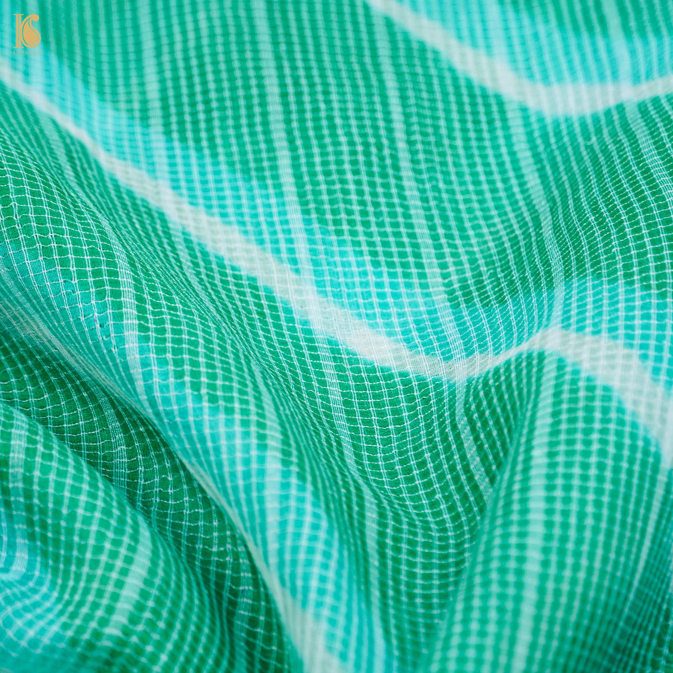 Shamrock Green Handloom Kota Silk Leheriya Sari - Khinkhwab
