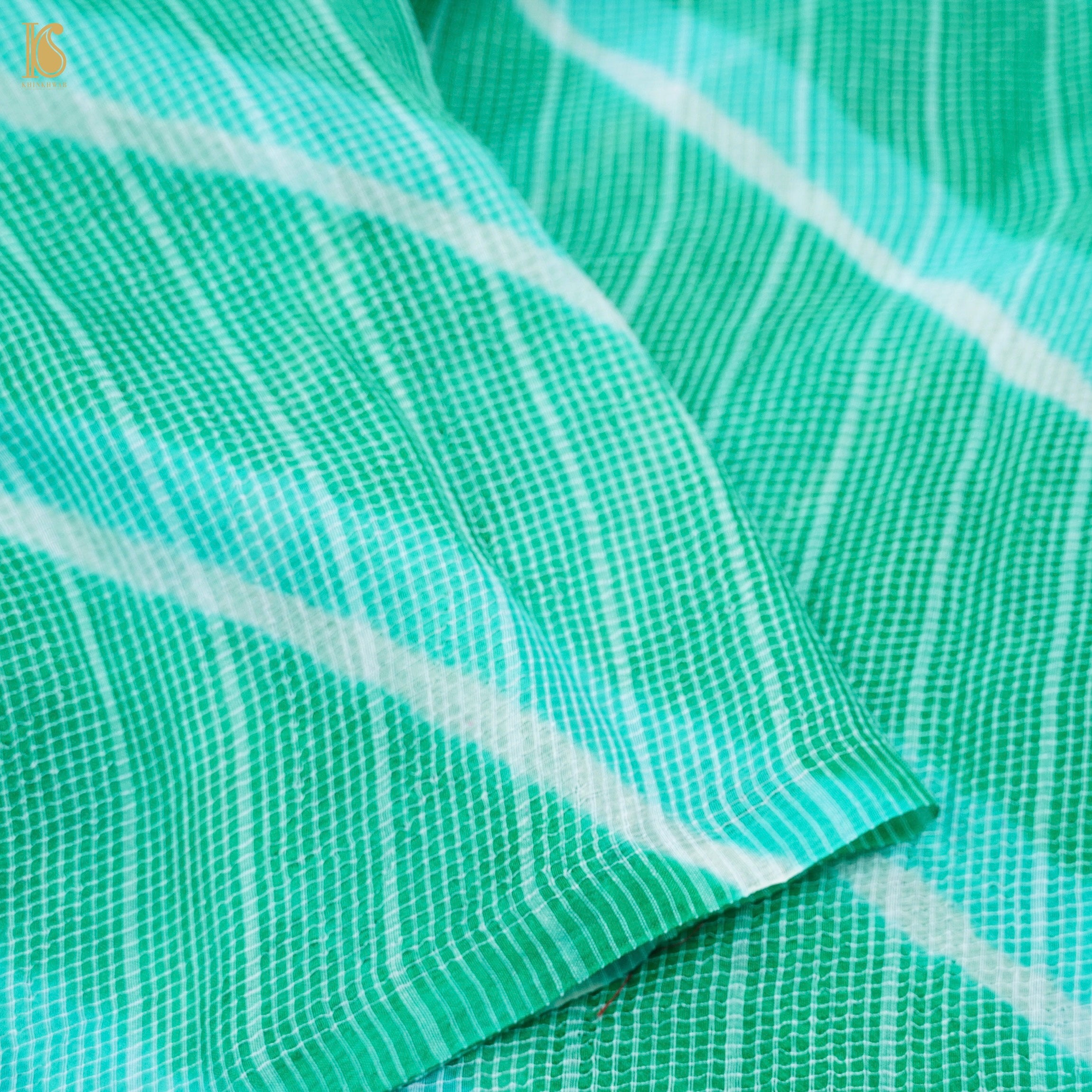 Shamrock Green Handloom Kota Silk Leheriya Sari - Khinkhwab