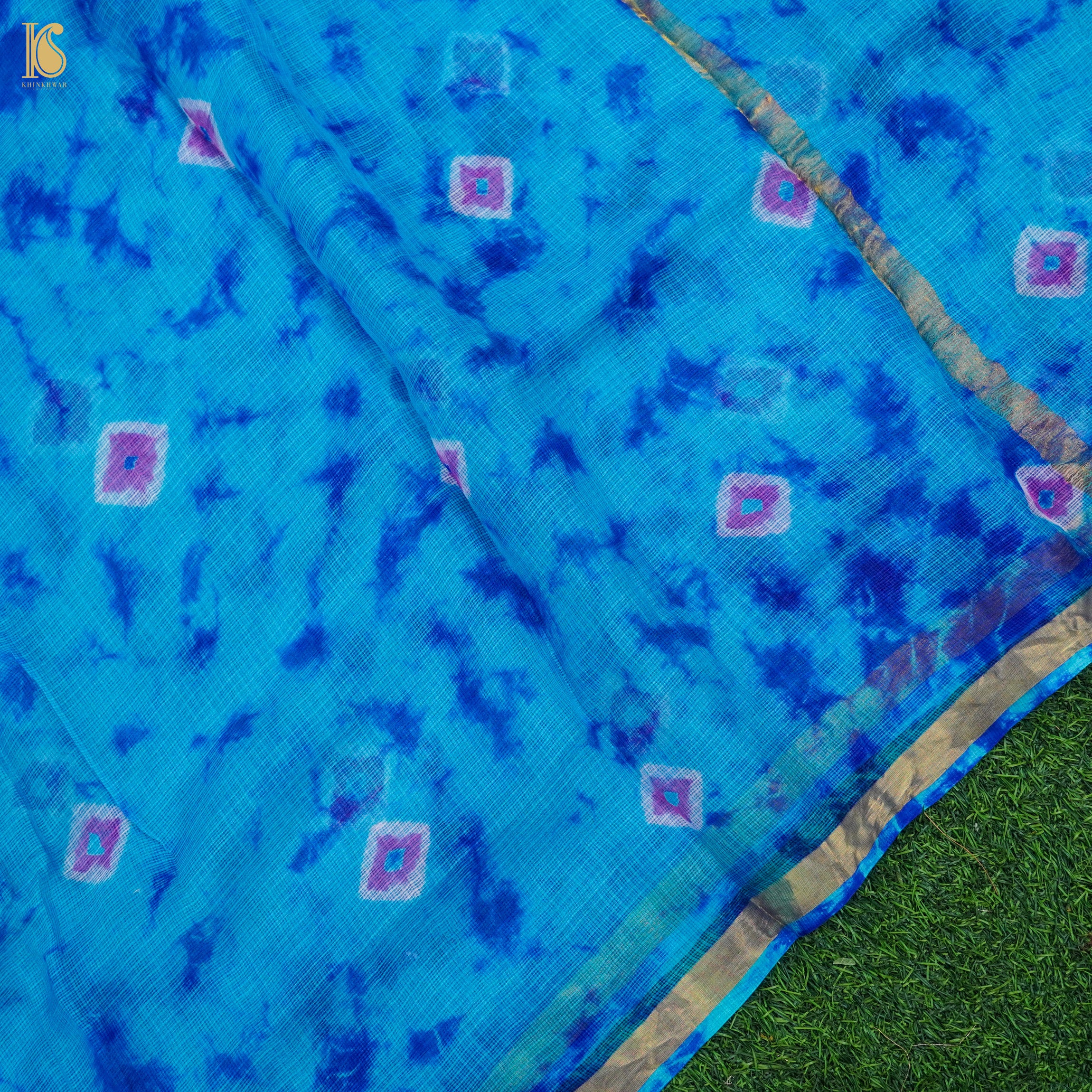 Cerulean Blue Handloom Kota Silk Leheriya Saree - Khinkhwab