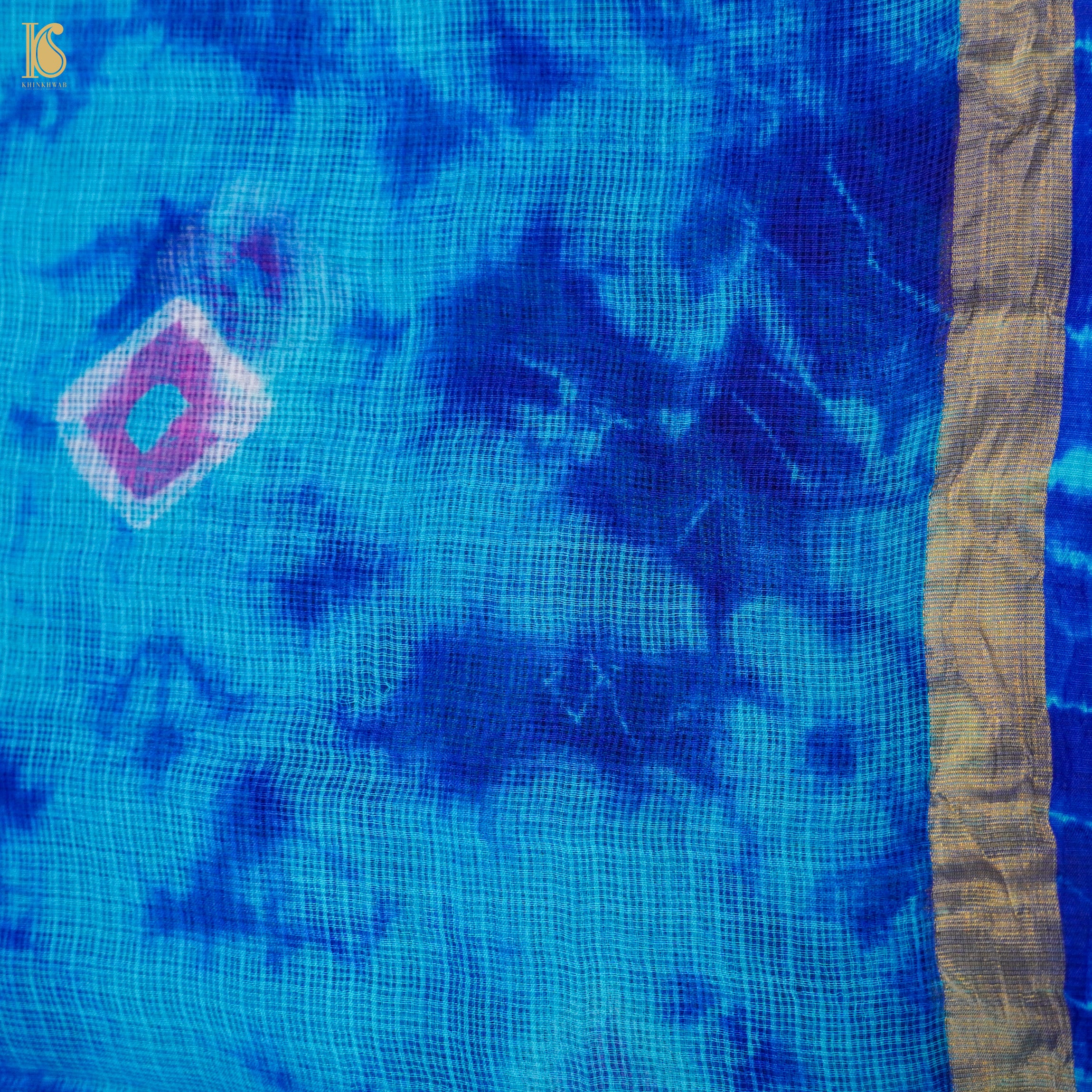 Cerulean Blue Handloom Kota Silk Leheriya Saree - Khinkhwab
