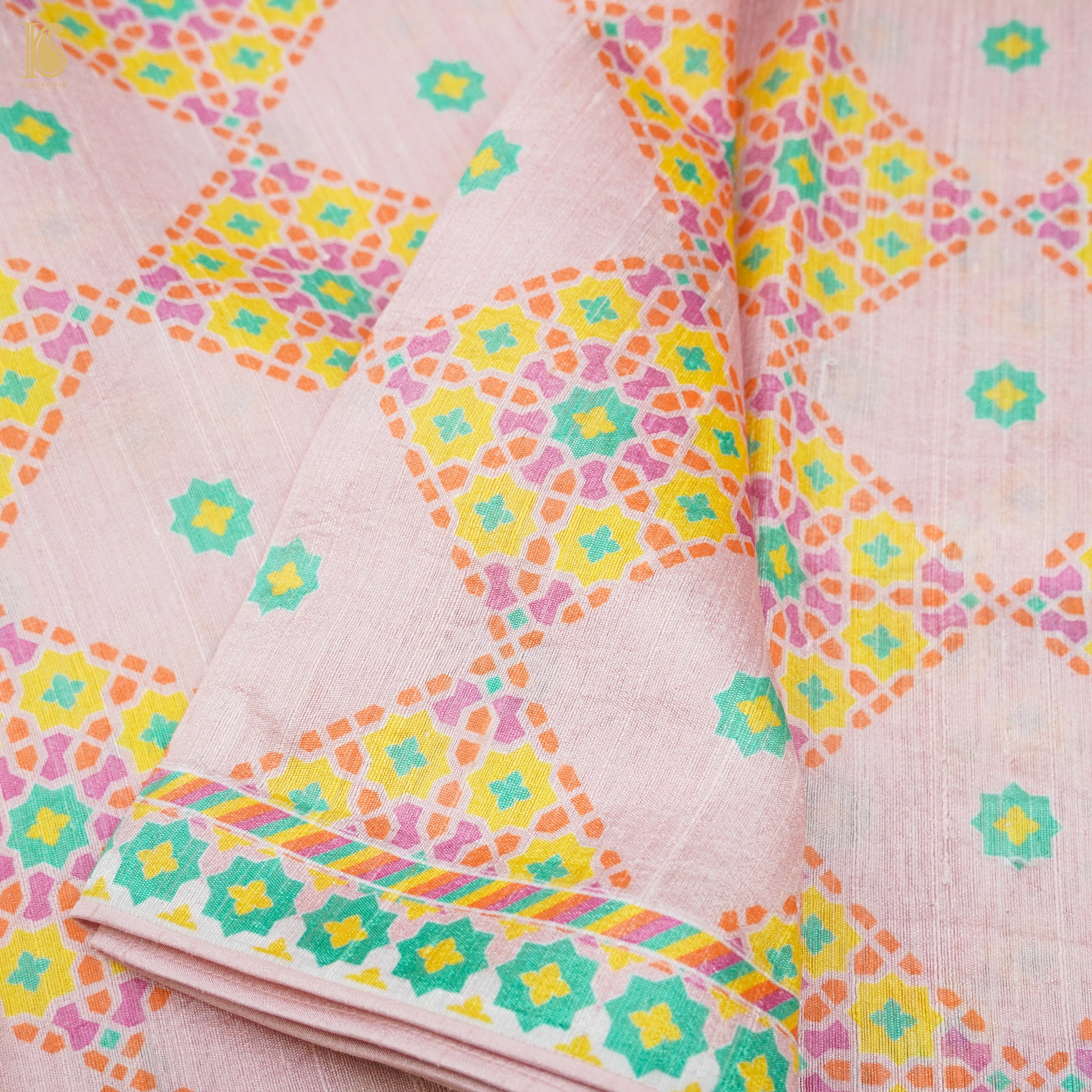 NILUFER -Oyster Pink Pure Raw Silk Print Saree - Khinkhwab