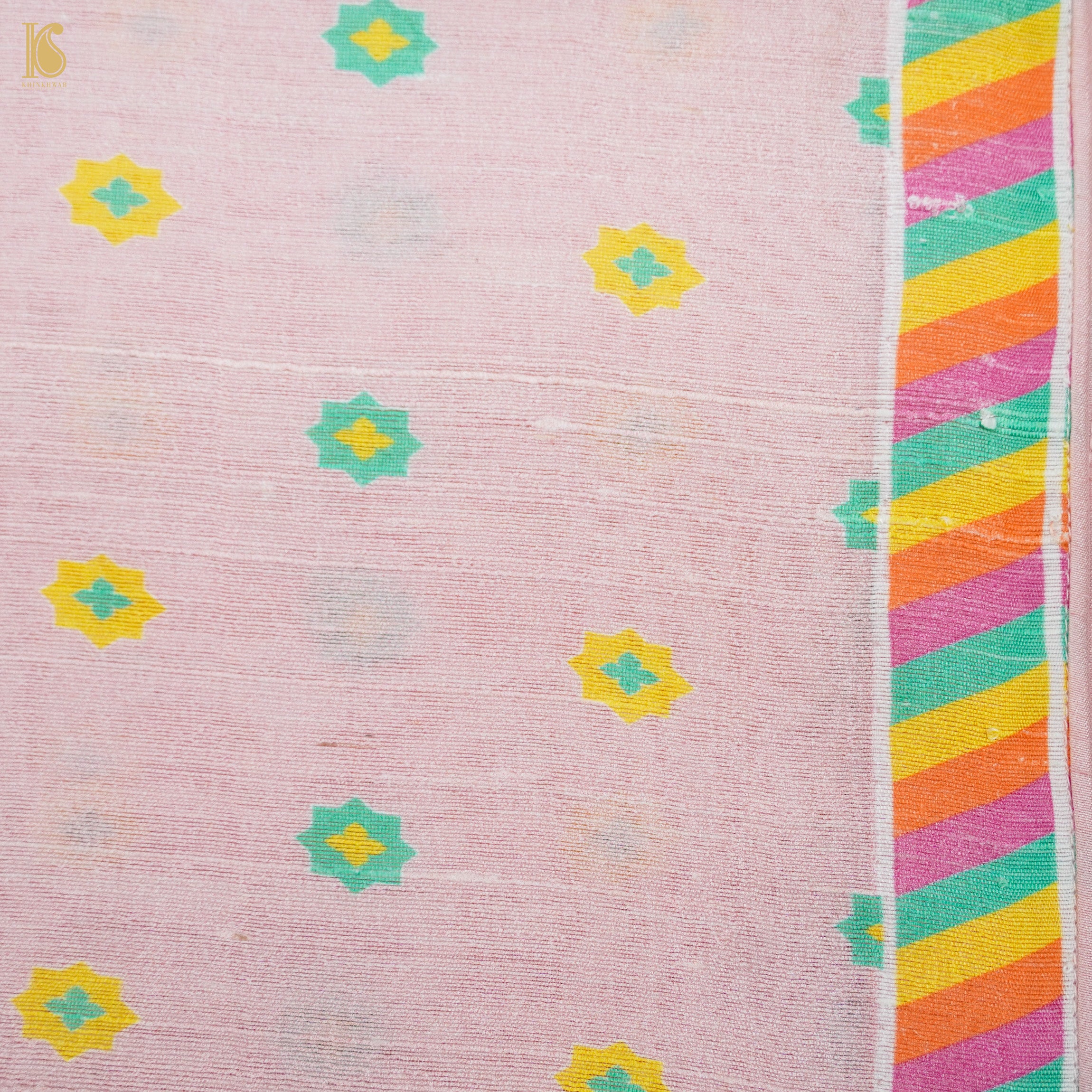 NILUFER -Oyster Pink Pure Raw Silk Print Saree - Khinkhwab