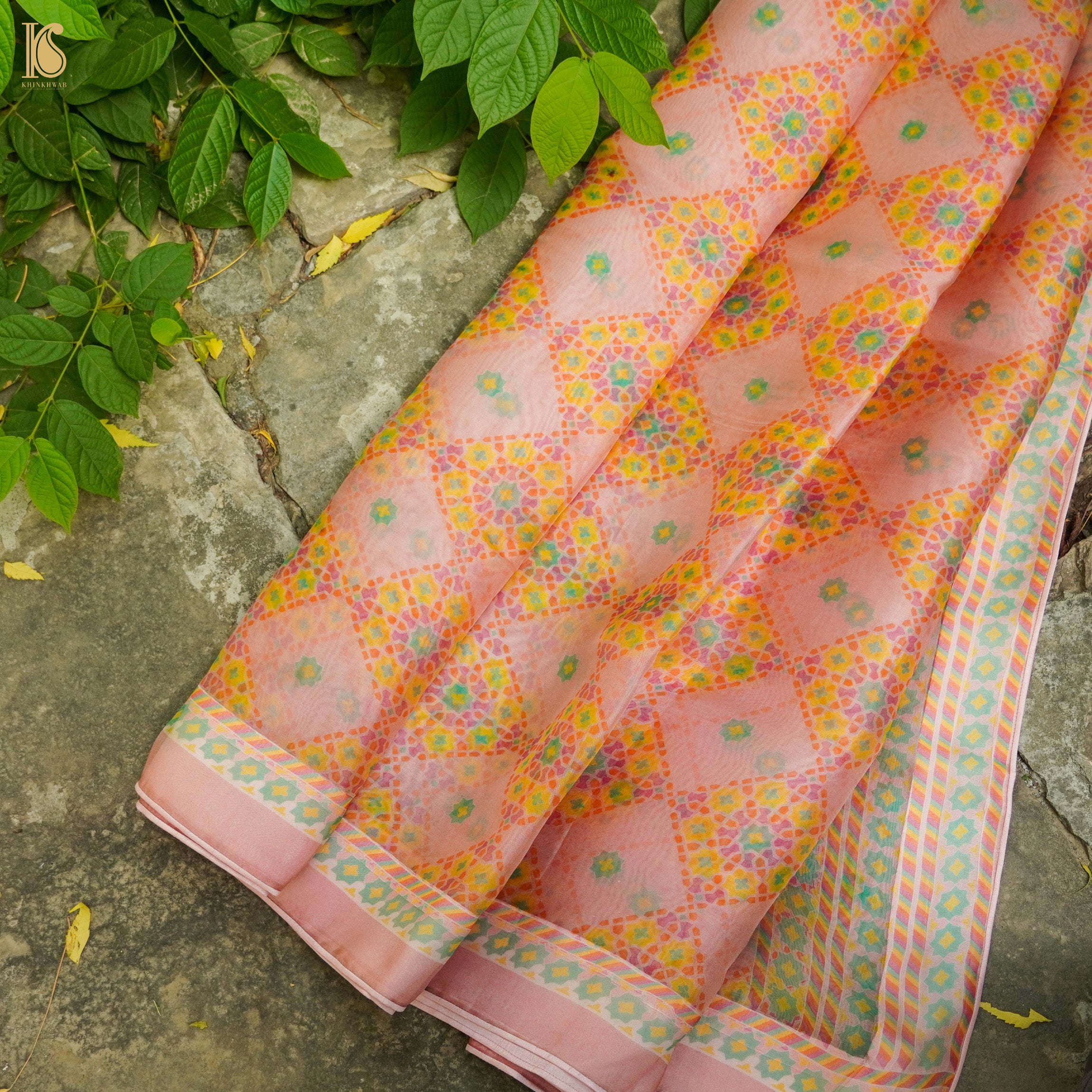 NILUFER - Oyster Pink Pure Organza Print Saree - Khinkhwab