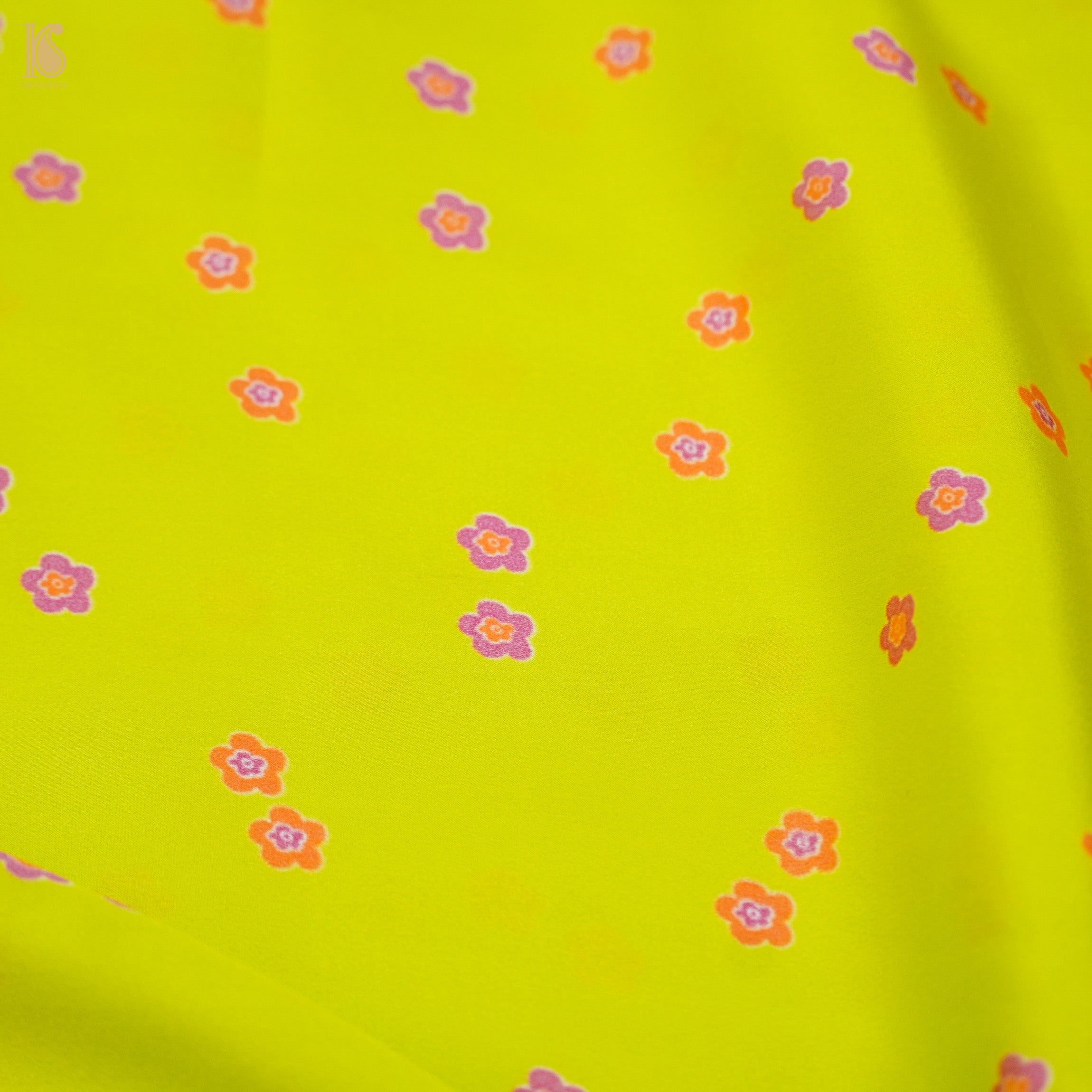 NERGİS - Bird Flower Green Pure Sateen Silk Print Saree - Khinkhwab