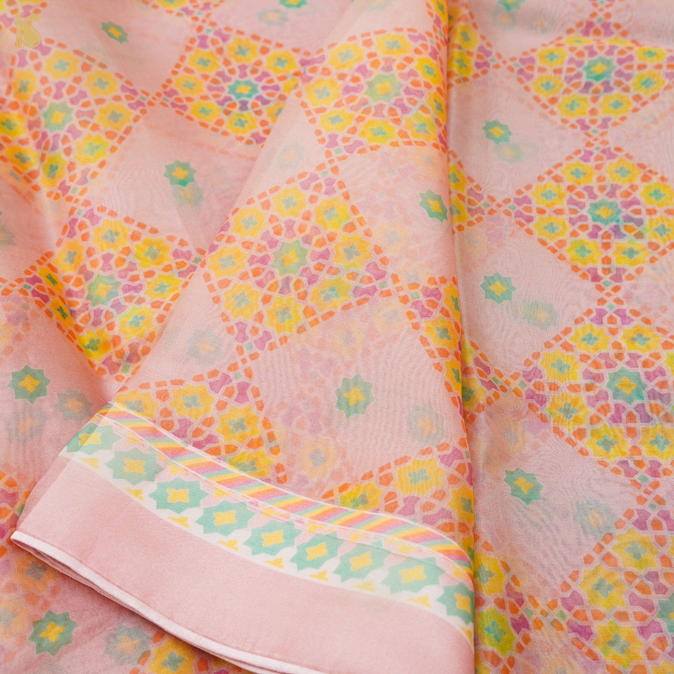 NILUFER - Oyster Pink Pure Organza Print Saree - Khinkhwab