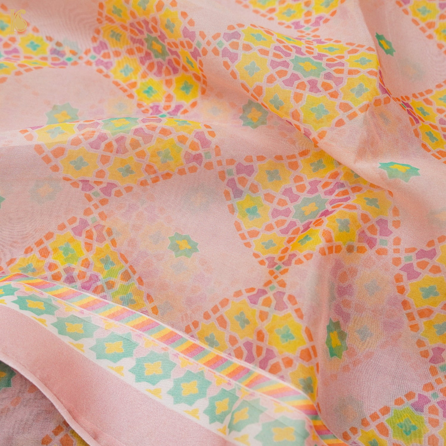 NILUFER - Oyster Pink Pure Organza Print Saree - Khinkhwab