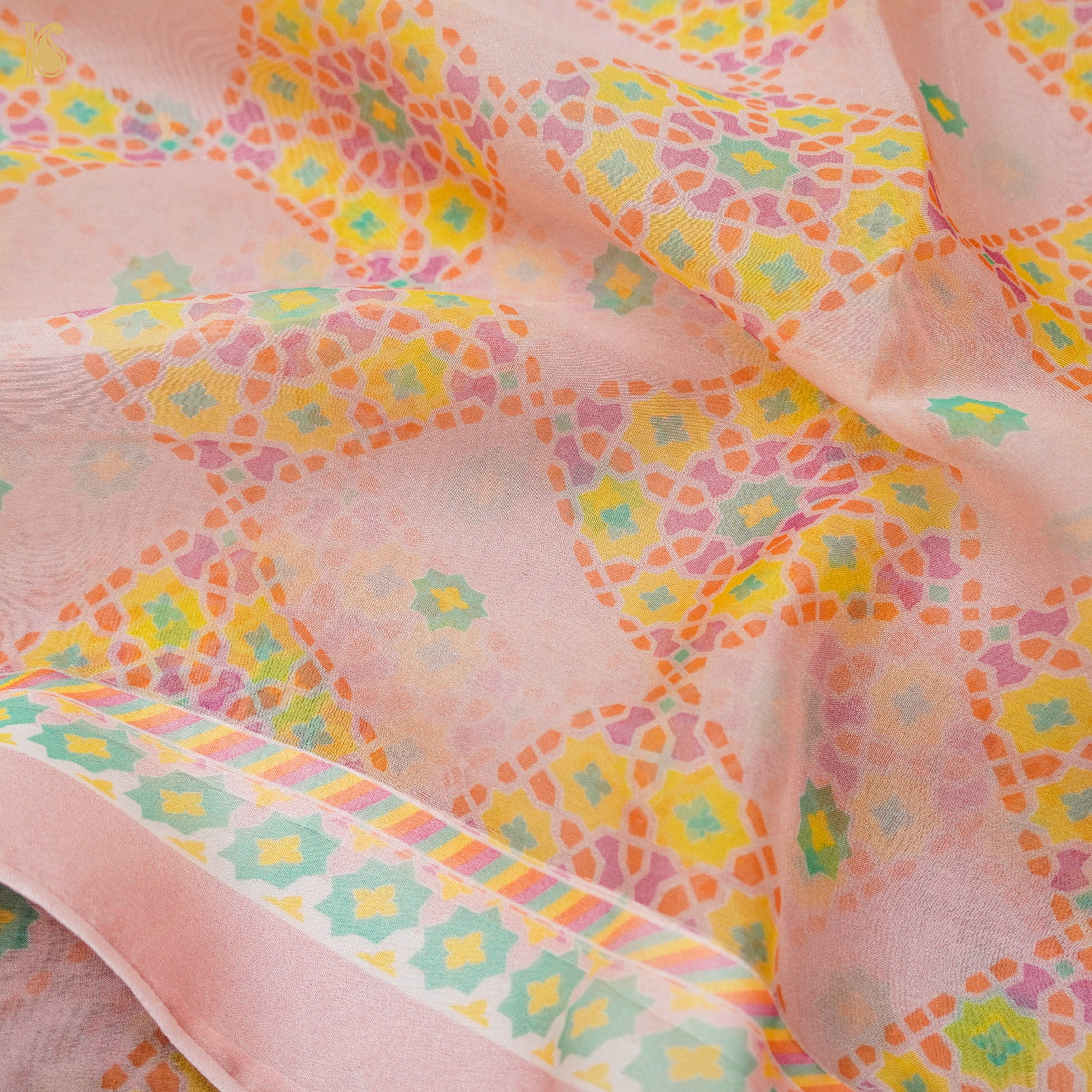 NILUFER - Oyster Pink Pure Organza Print Saree - Khinkhwab