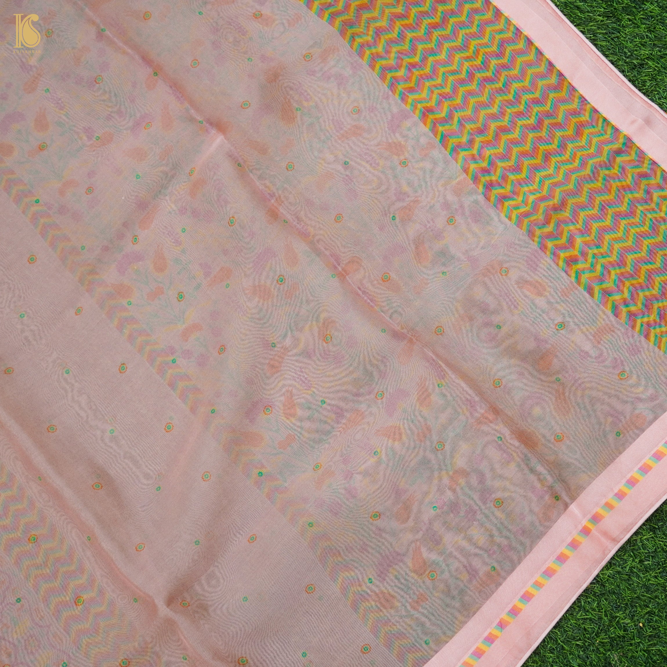 Lale - Oyster Pink Pure Organza Print Saree - Khinkhwab