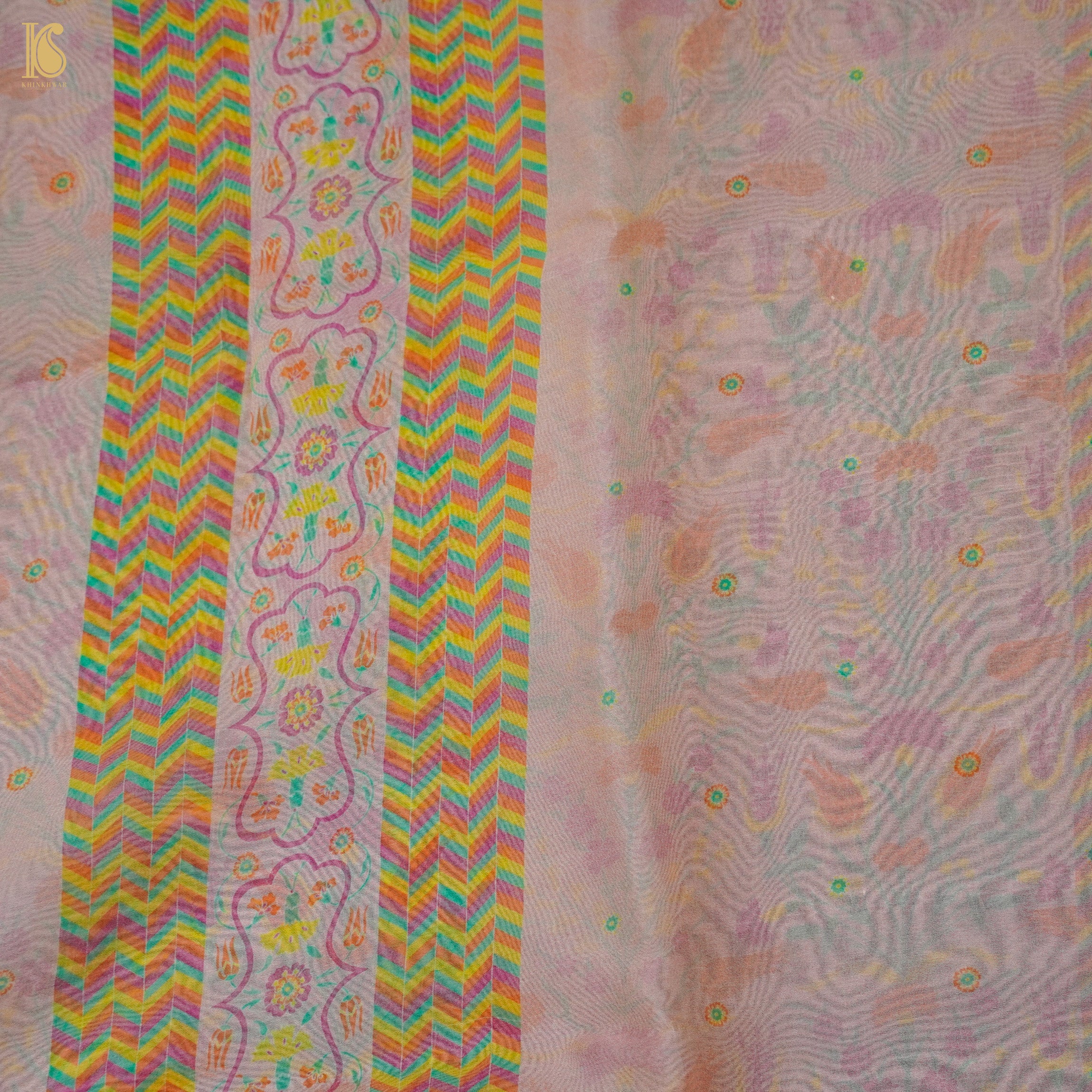 Lale - Oyster Pink Pure Organza Print Saree - Khinkhwab