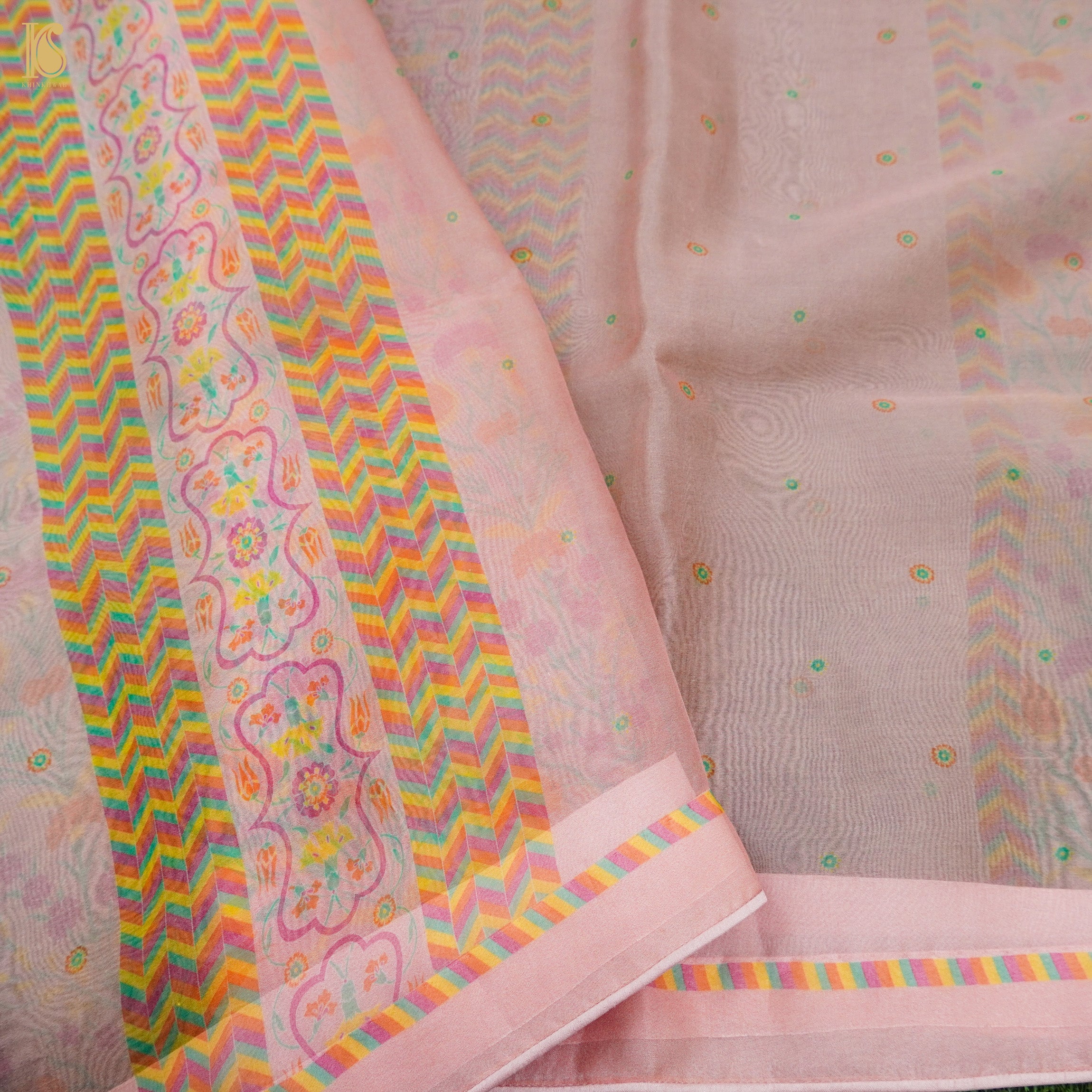 Lale - Oyster Pink Pure Organza Print Saree - Khinkhwab