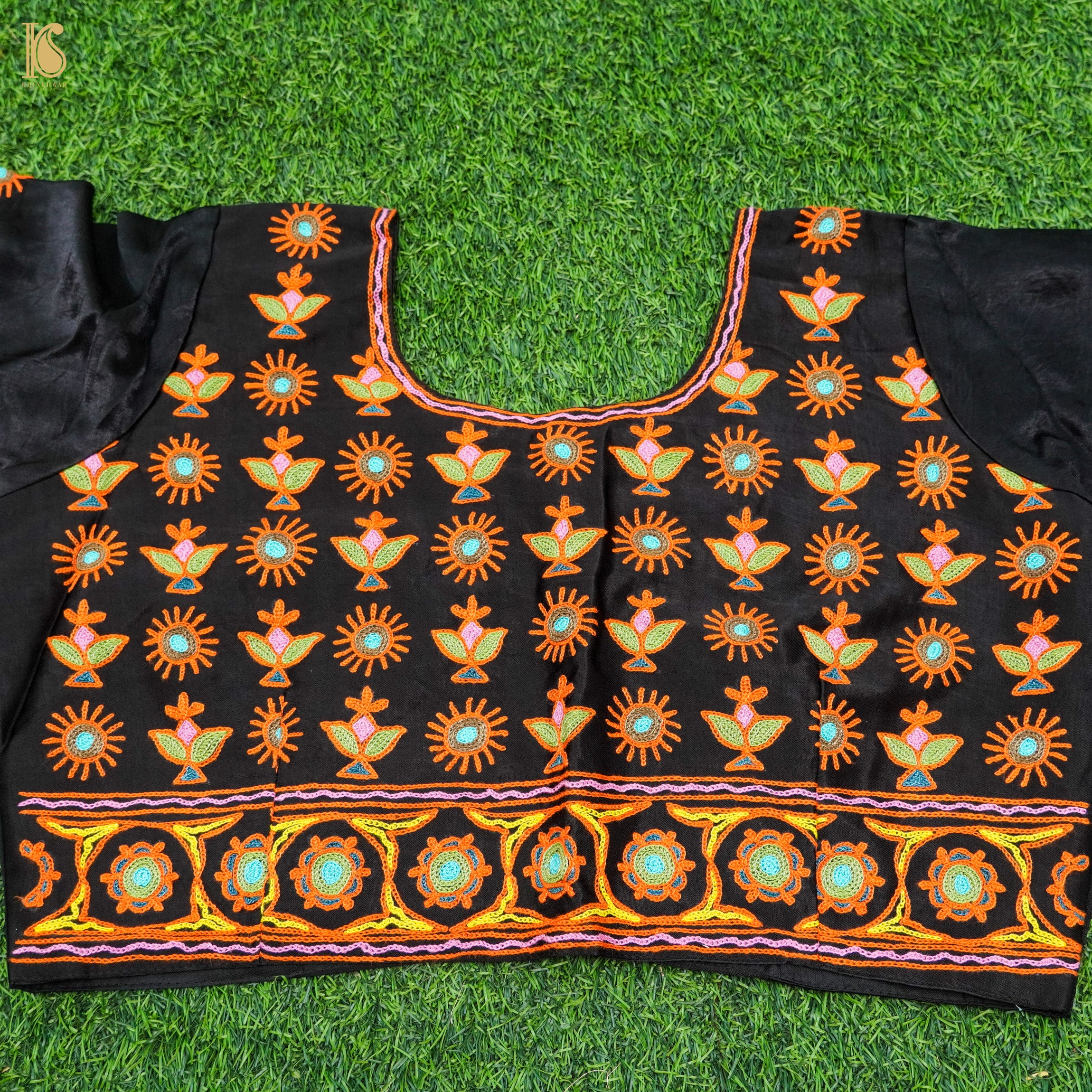 Blackcurrant Pure Mashru Silk Stitched Blouse with Kutchi Embriodery - Khinkhwab