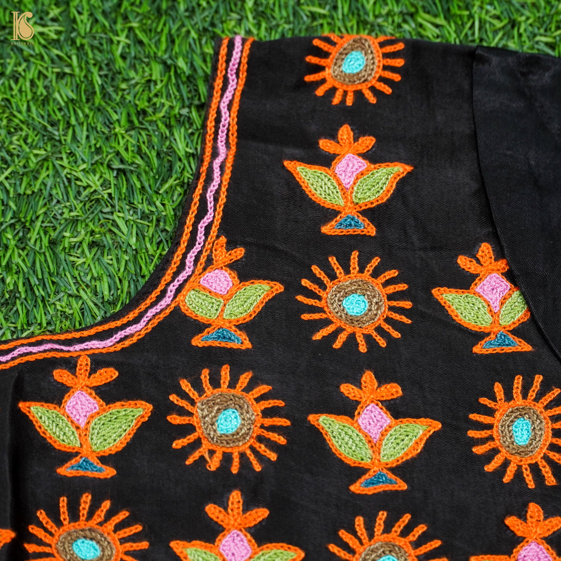 Blackcurrant Pure Mashru Silk Stitched Blouse with Kutchi Embriodery - Khinkhwab