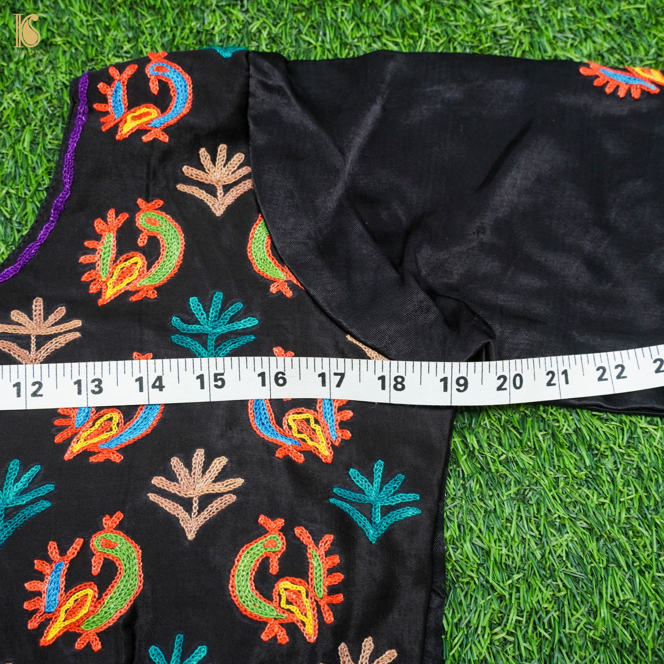 Jaguar Black Pure Mashru Silk Stitched Blouse with Kutchi Embriodery - Khinkhwab