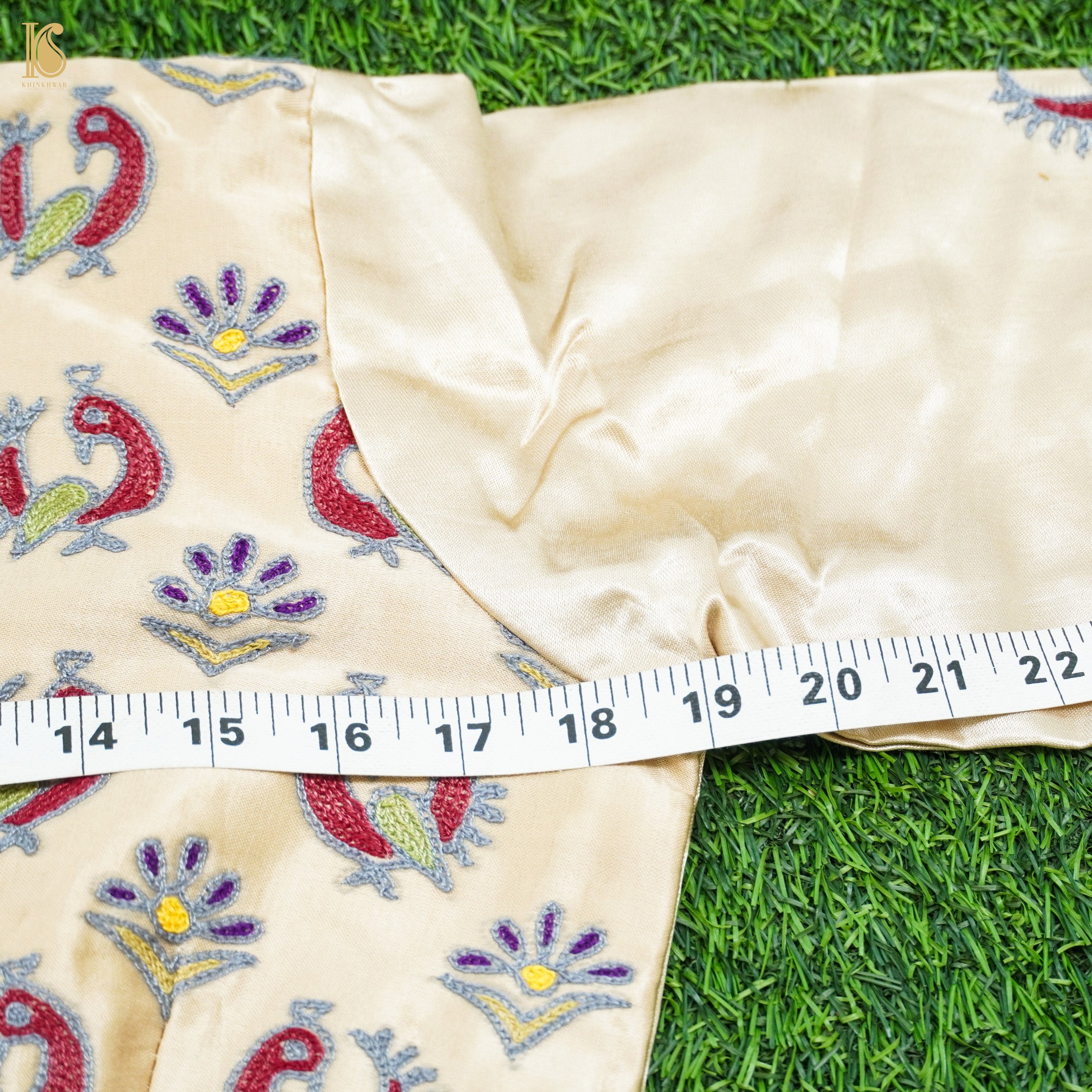 White Pure Mashru Silk Stitched Blouse with Kutchi Embriodery - Khinkhwab