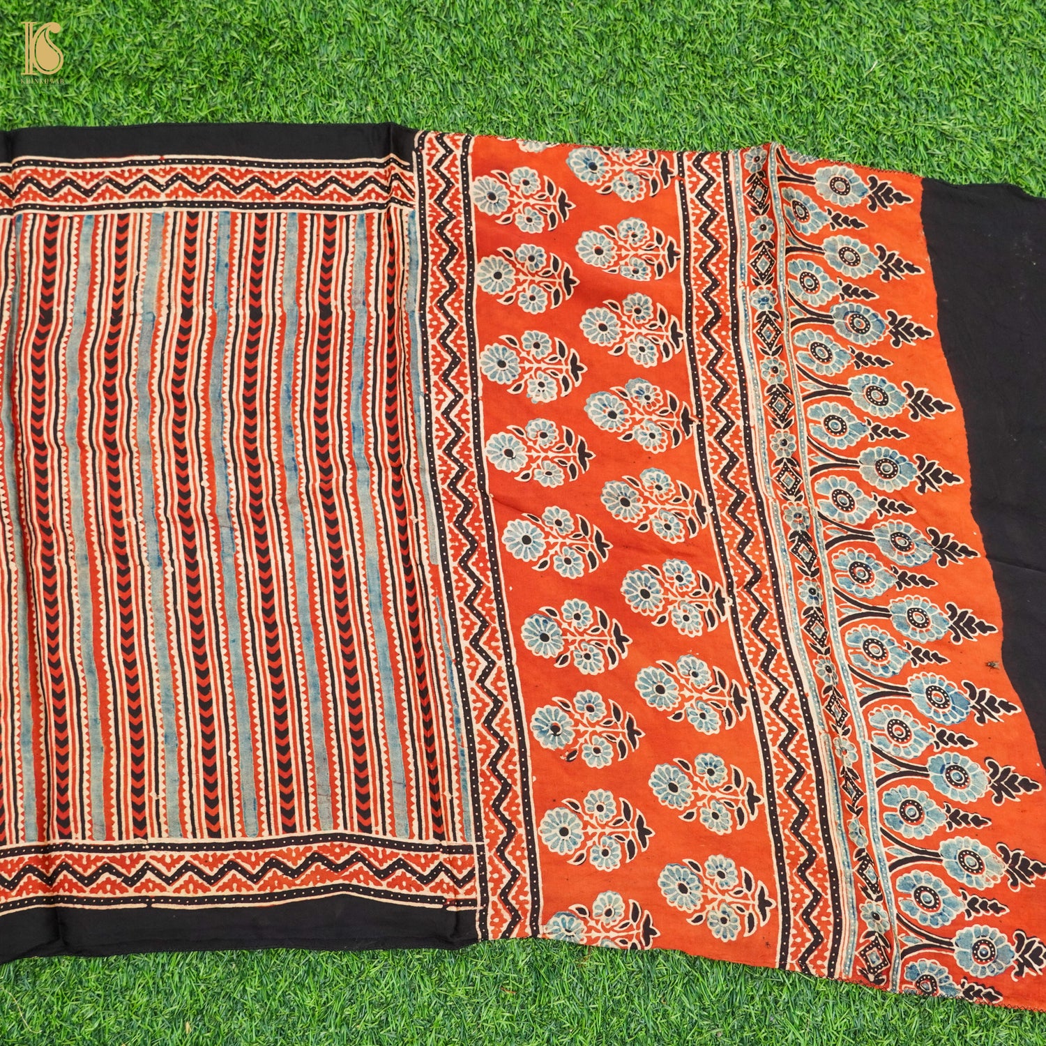 Red Hand Block Ajrakh Modal Silk Stole - Khinkhwab