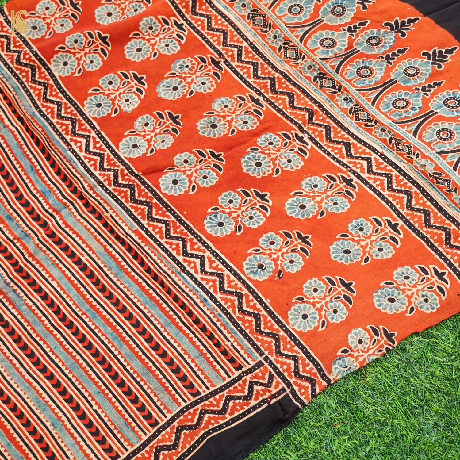 Red Hand Block Ajrakh Modal Silk Stole - Khinkhwab